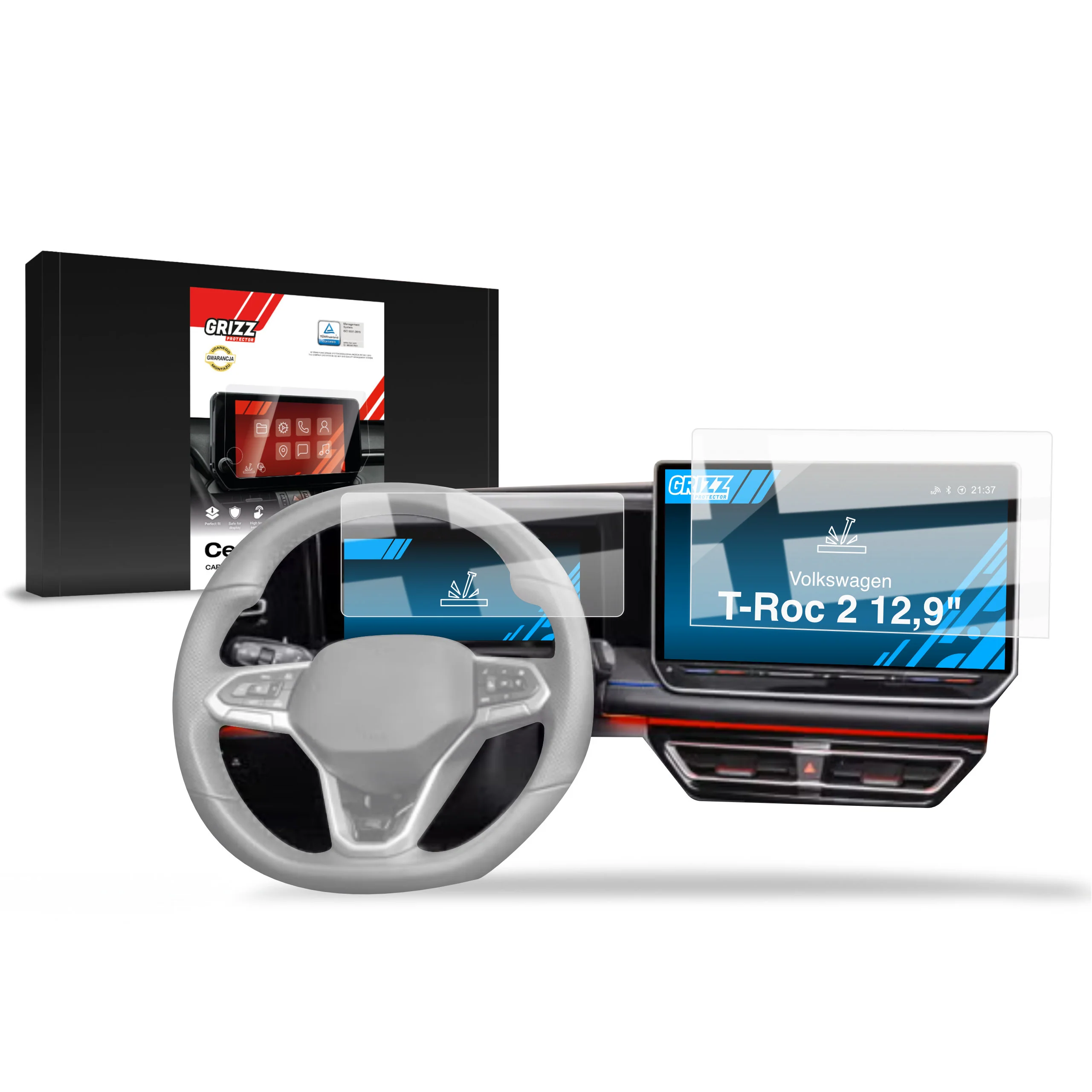2in1 Displayschutzfolie für Volkswagen T-Roc 2 12,9 (2025-2026) Navi Folie, Kratzfest, Klar