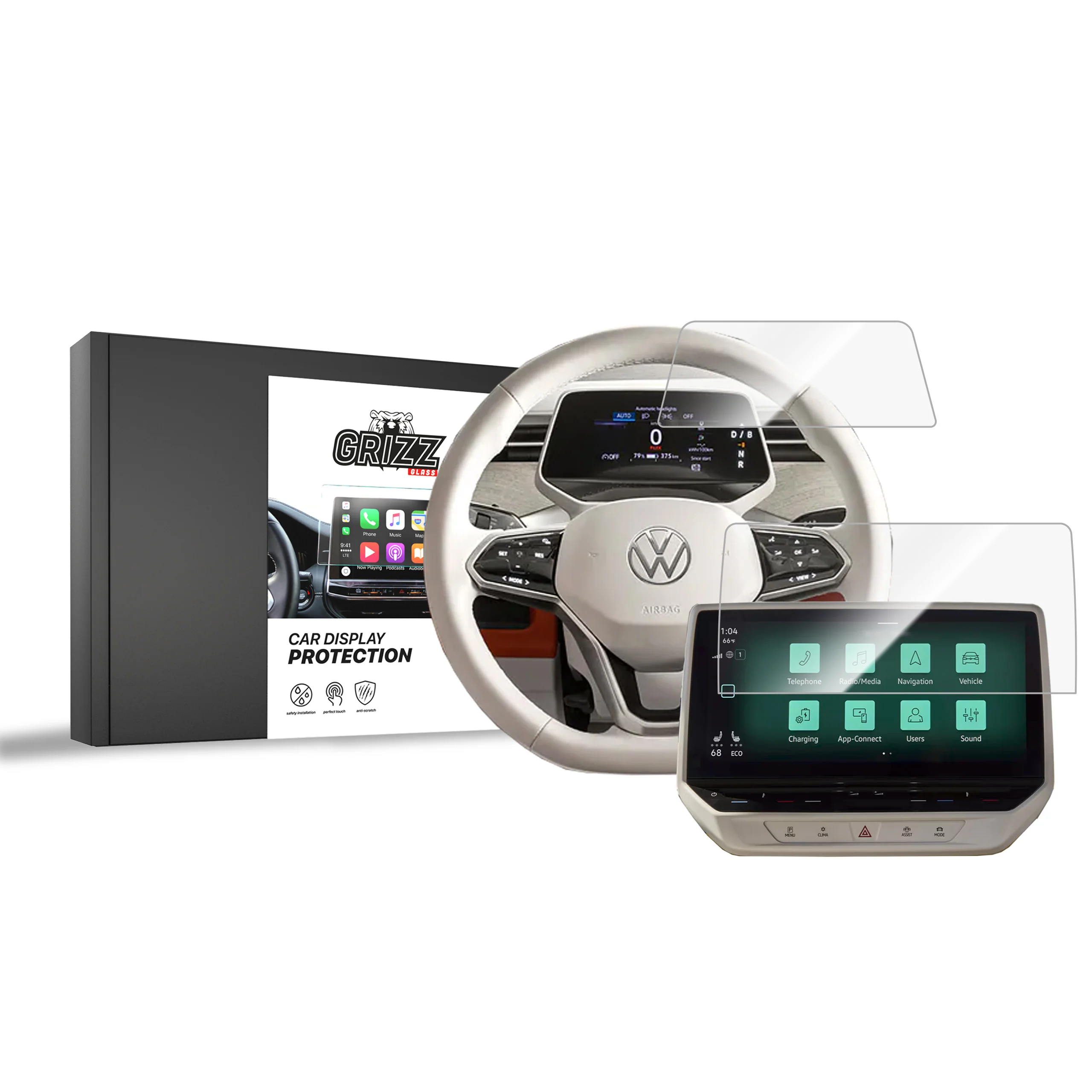 2in1 Displayschutzfolie für Volkswagen VW ID. Buzz 10" (2022-2026) Navi Folie, Kratzfest, Klar