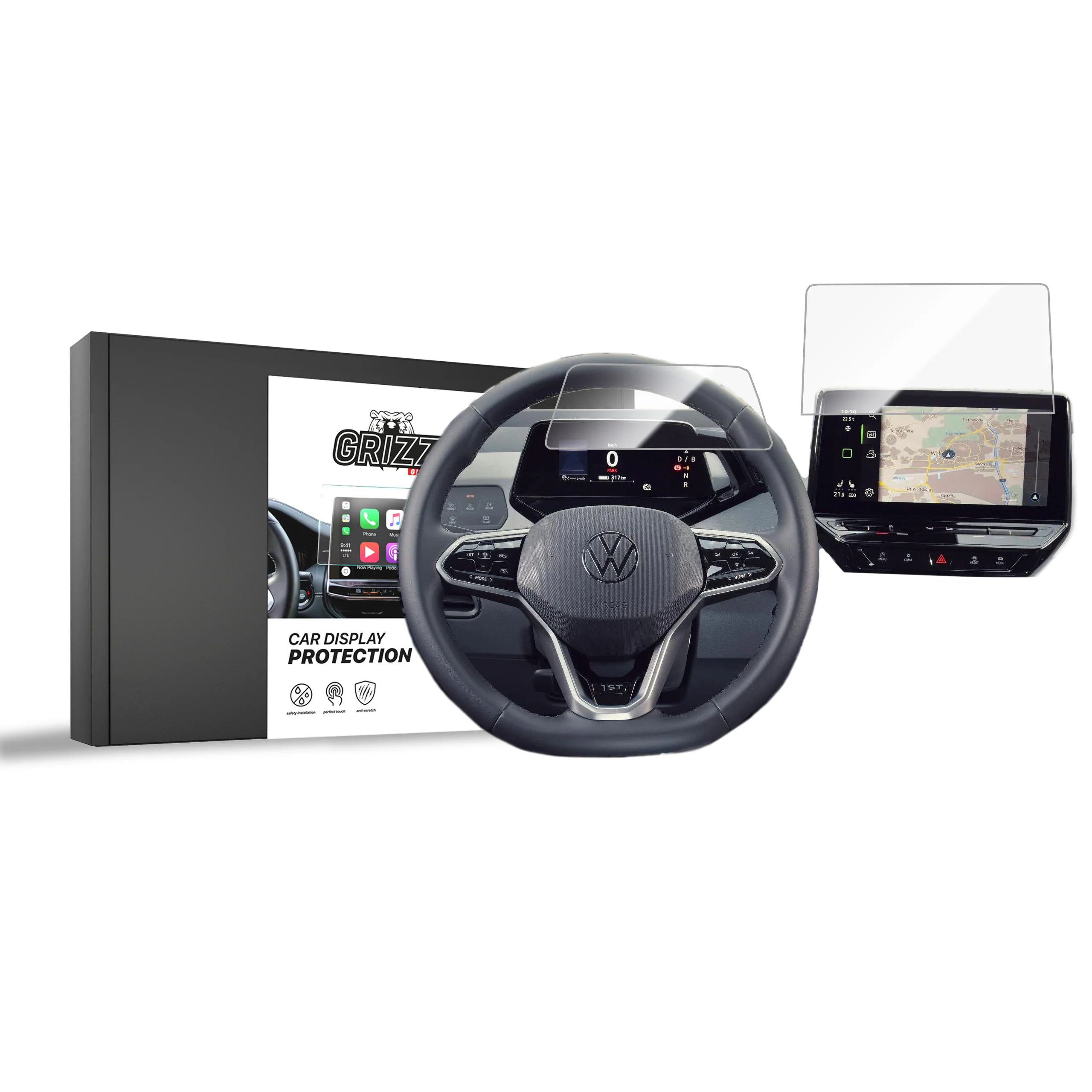 2in1 Displayschutzfolie für Volkswagen VW ID.3 Navi Folie, Kratzfest, Klar