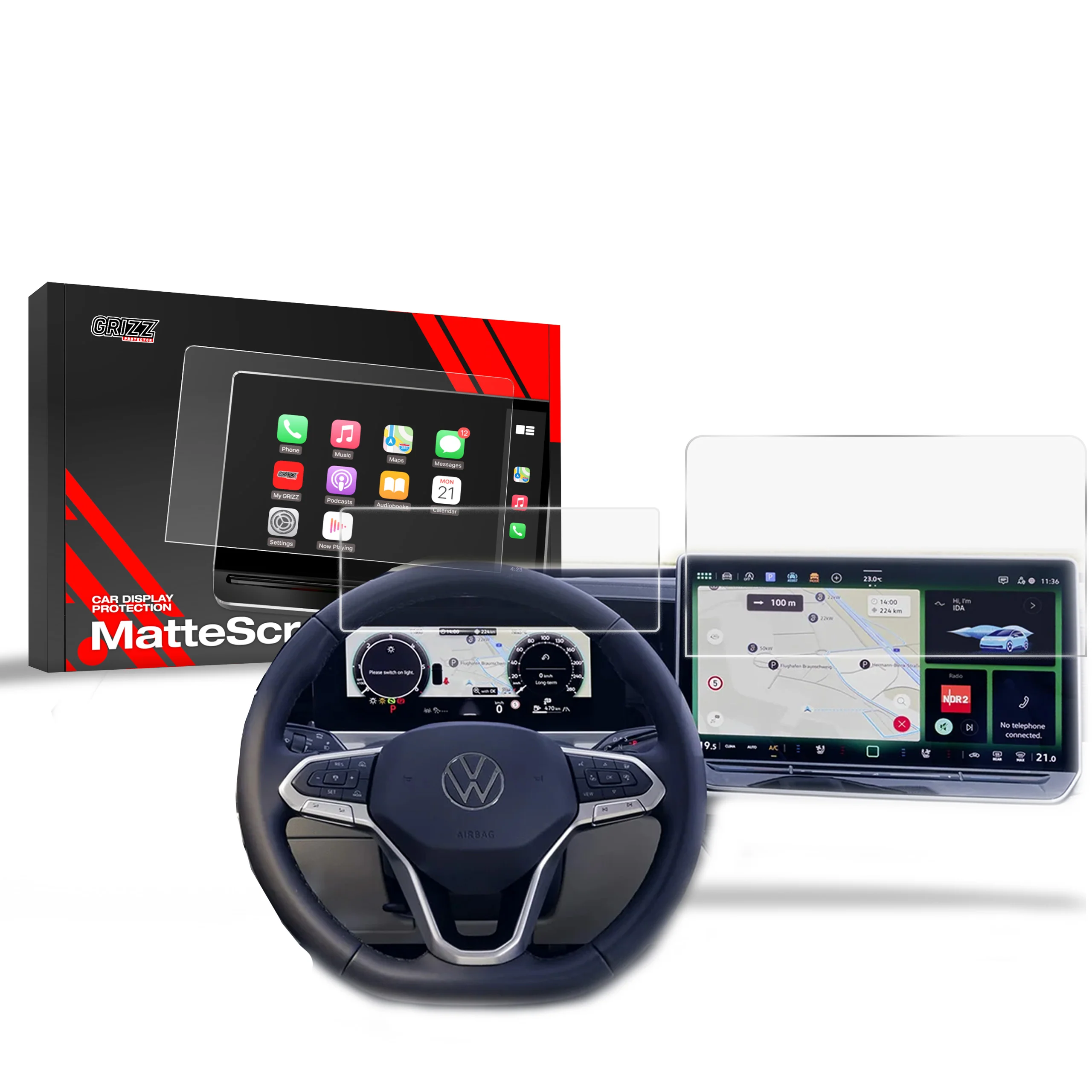2in1 Displayschutzfolie für Volkswagen VW Passat B9 15" (2024-2026) Anti-Fingerprint, Matt