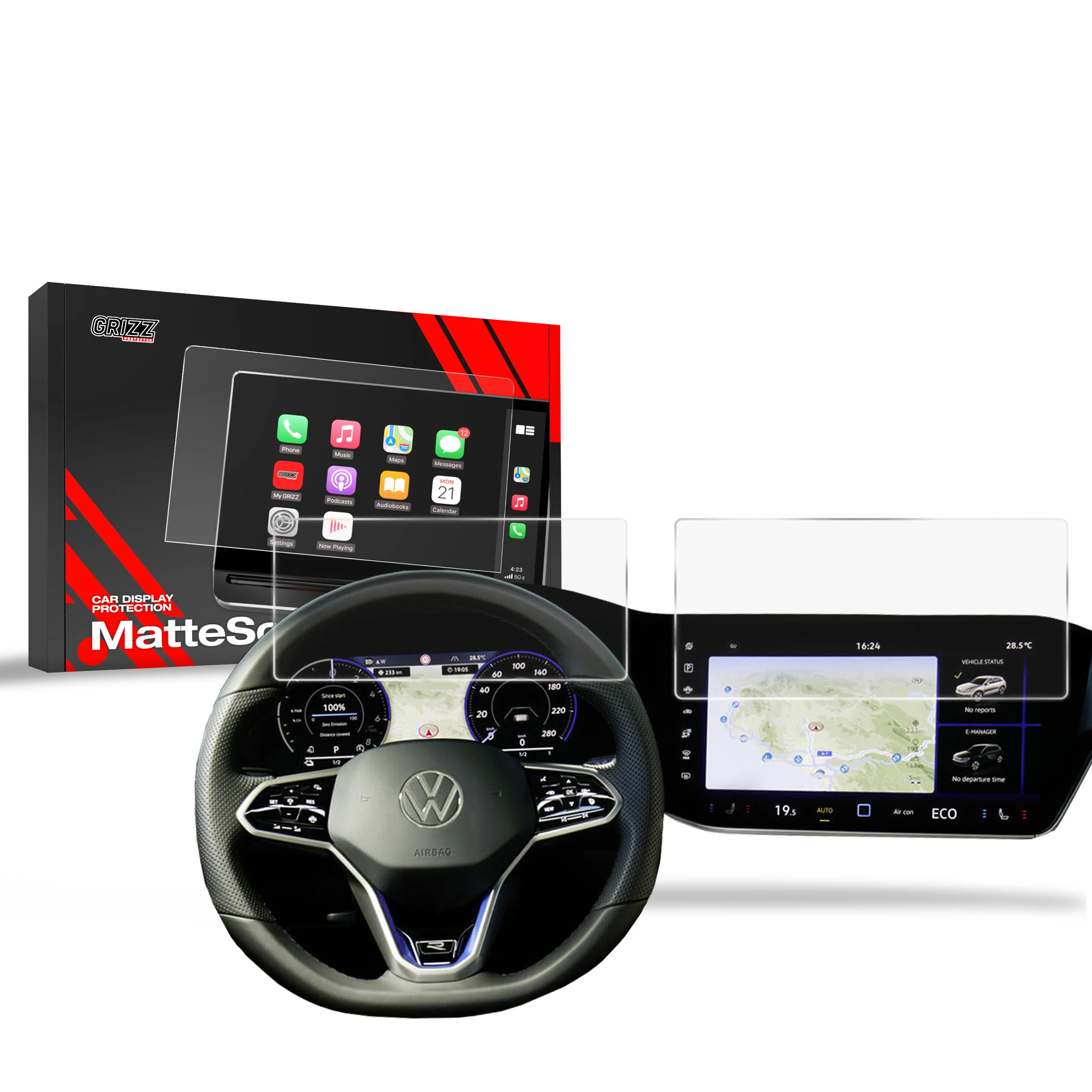 2in1 Displayschutzfolie für Volkswagen VW Touareg Discover Premium (2018-2026) Anti-Fingerprint, Matt