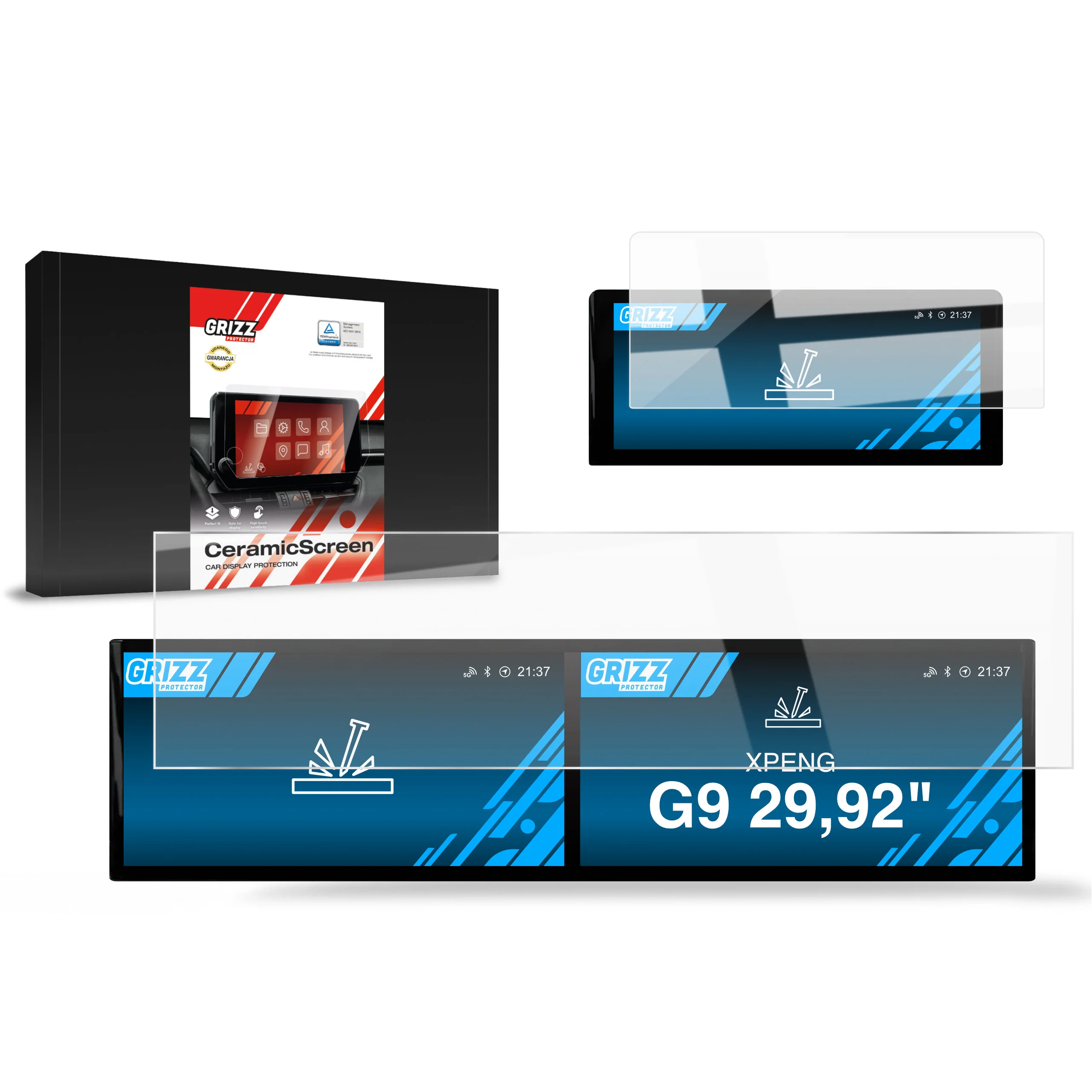 2in1 Displayschutzfolie für XPENG G9 29,92" (2023-2026) Navi Folie, Kratzfest, Klar