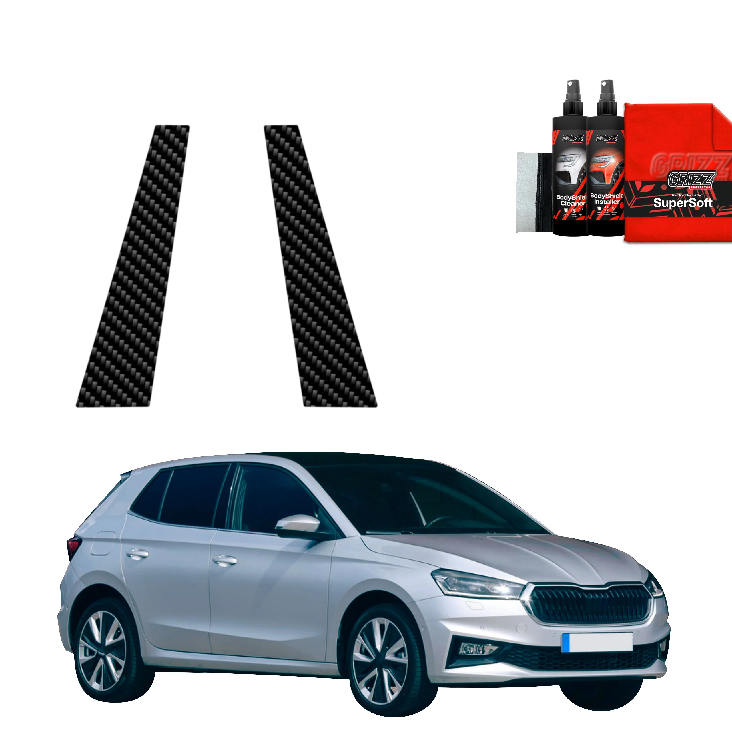 2in1 Kohlenstoff Schutzfolie für B-C-Säule - Skoda Fabia (2019-2026)