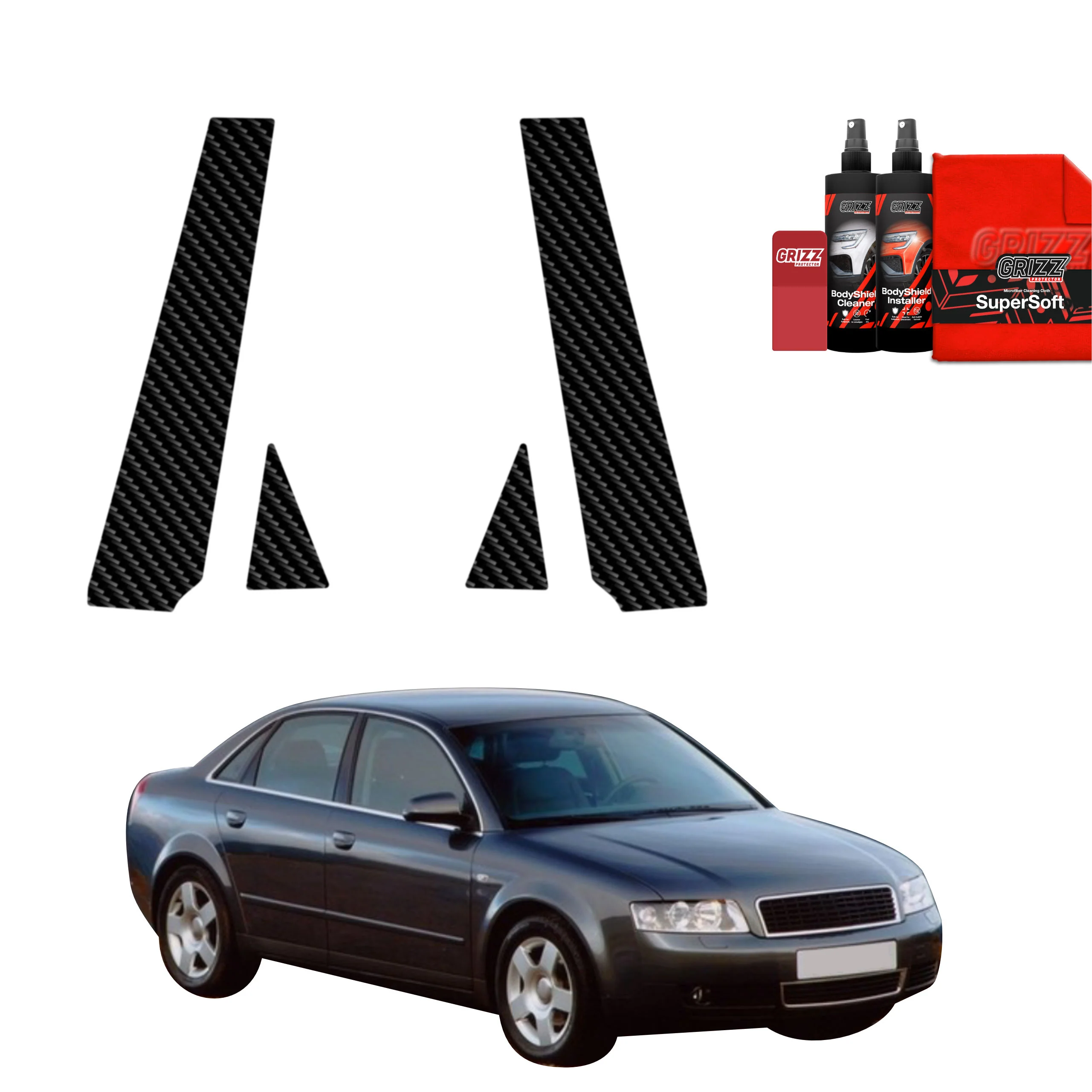 2in1 Kohlenstoff Schutzfolie für B-Säule - Audi A4 B6 Sedan (2000-2006)