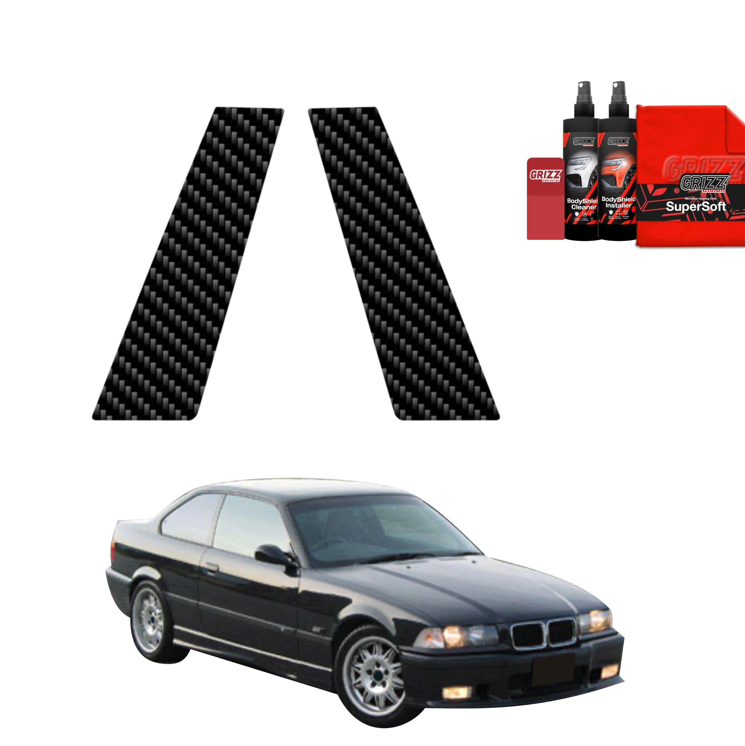 2in1 Kohlenstoff Schutzfolie für B-Säule - BMW 3 E36 Coupe (1991-1999)