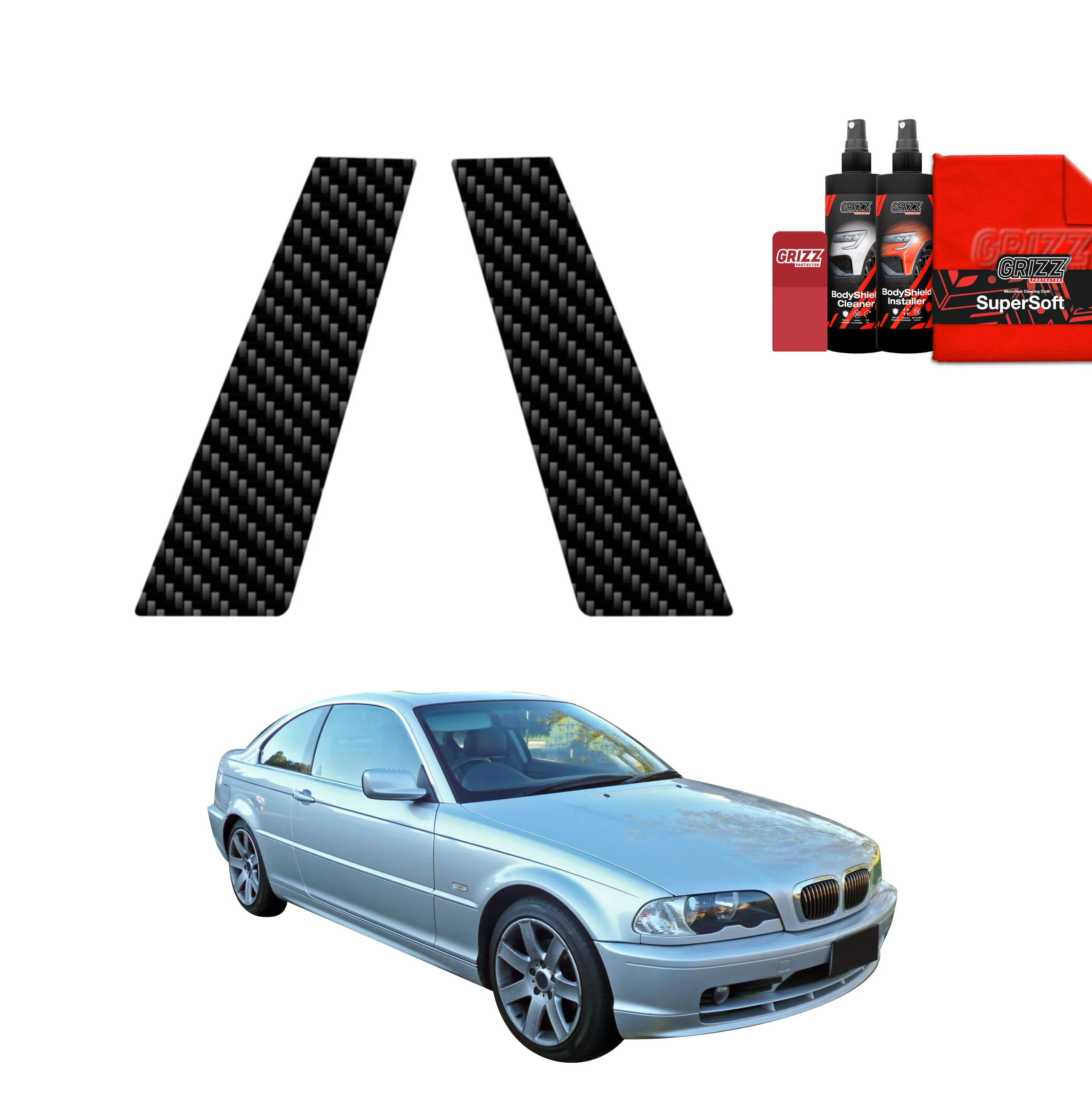 2in1 Kohlenstoff Schutzfolie für B-Säule - BMW 3 E46 Coupe Pre-LCI (1999-2002)