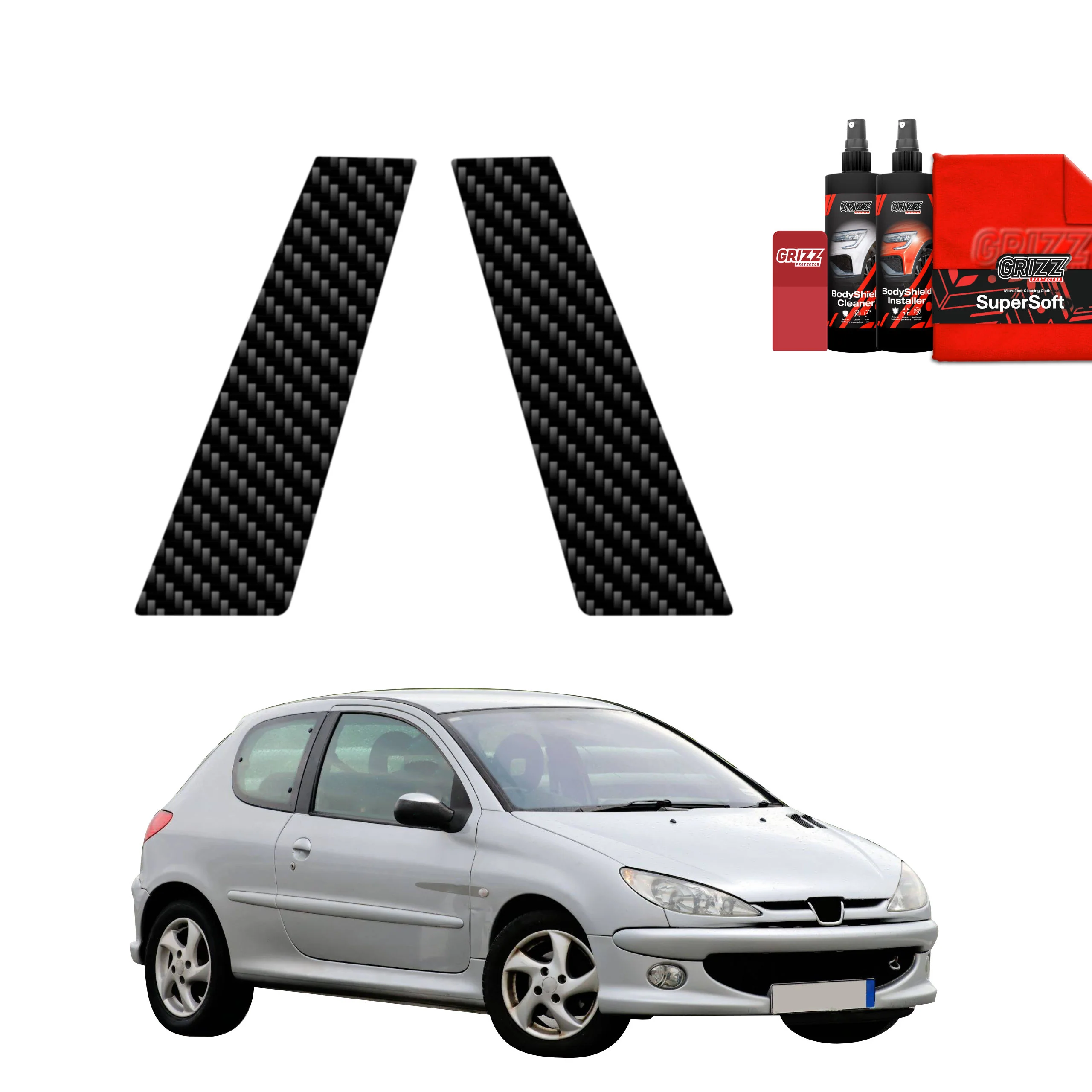 2in1 Kohlenstoff Schutzfolie fĂŒr B-SĂ€ule - Peugeot 206 (1998-2009)