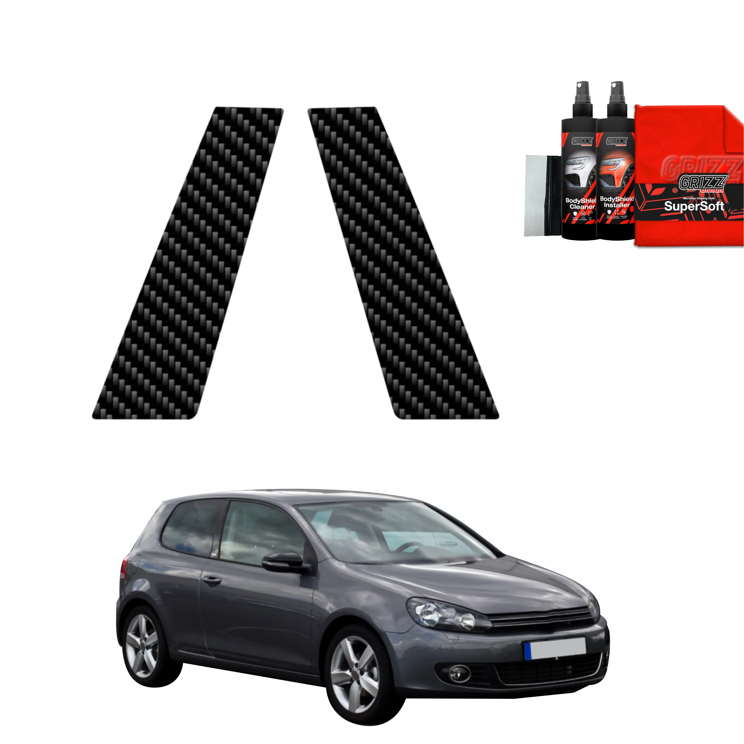 2in1 Kohlenstoff Schutzfolie für B-Säule - Volkswagen Golf 6 Hatchback 3D (2008-2012)