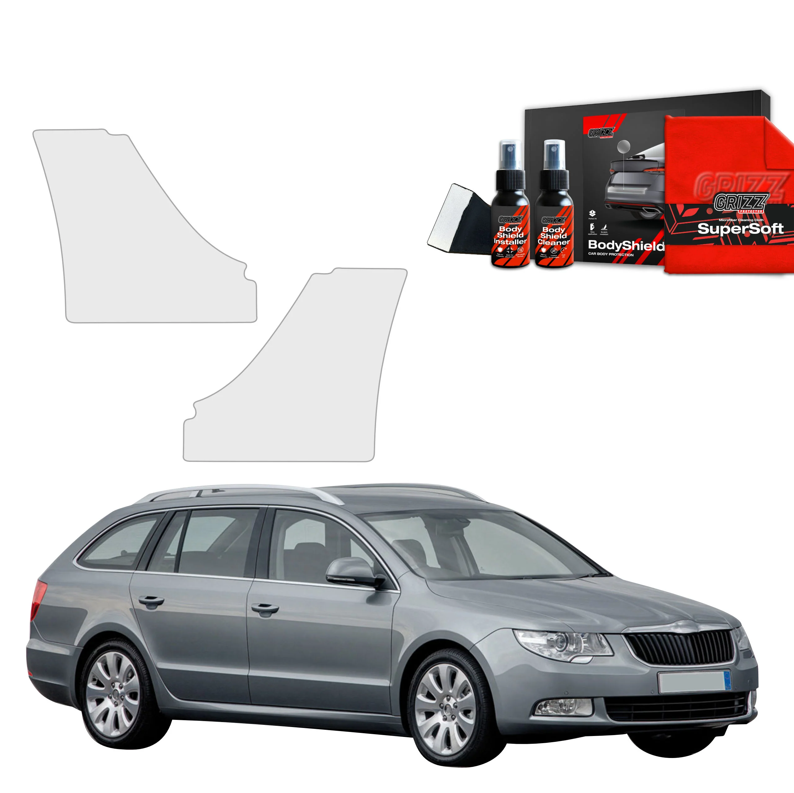 2in1 Schutzfolie für hinteren & vorderen Seitenschwelle - Skoda Superb 2 Kombi (2009-2013)