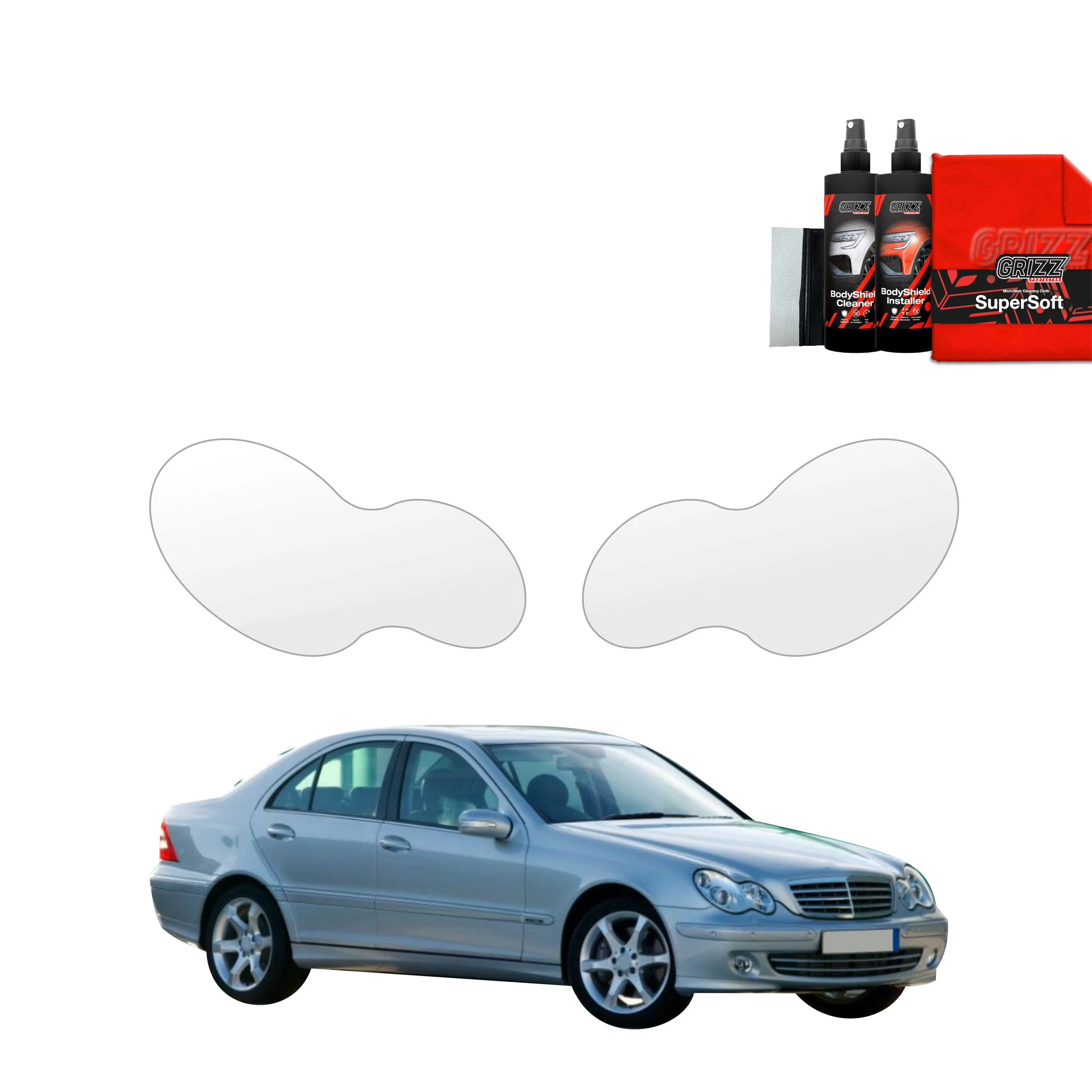 2in1 Schutzfolie für Scheinwerfer - Mercedes Benz C Klasse W203 Sedan (2000-2007)
