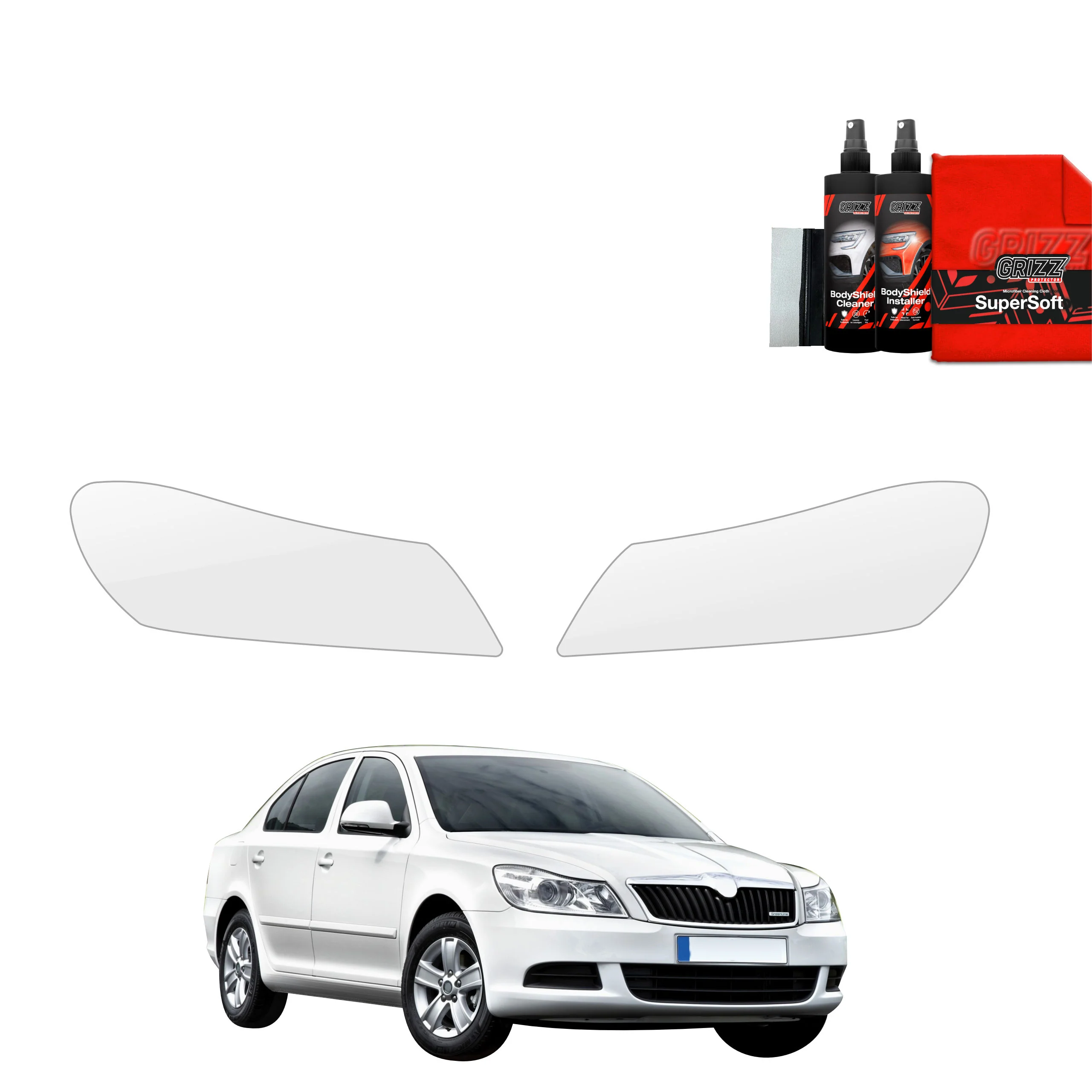 2in1 Schutzfolie für Scheinwerfer - Skoda Octavia 2 Sedan Facelifting (2008-2013)