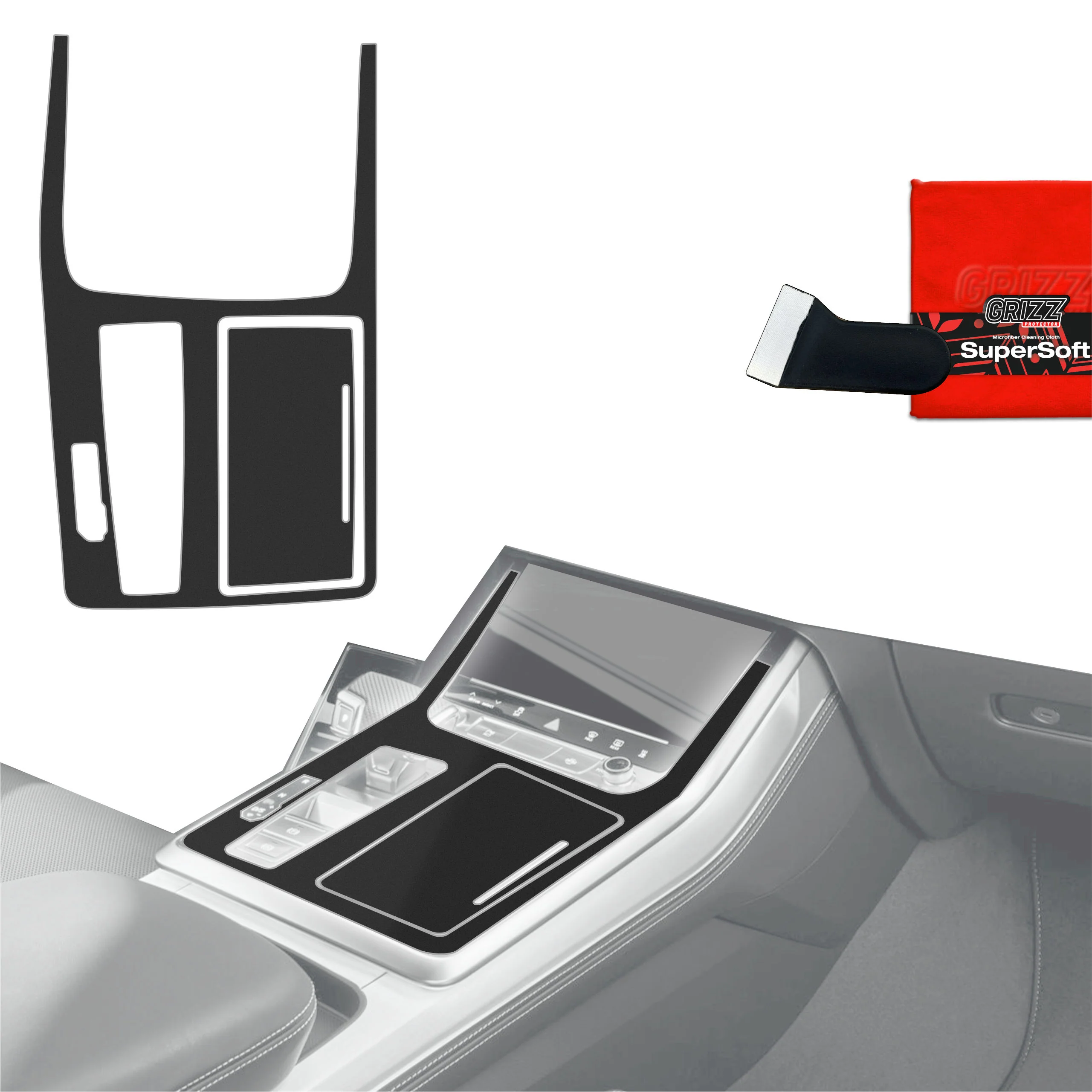 2in1 Schutzfolien fĂŒr Mittelkonsole - Audi Q8 (2019-2024) Schwarz Matt Antifingerprint