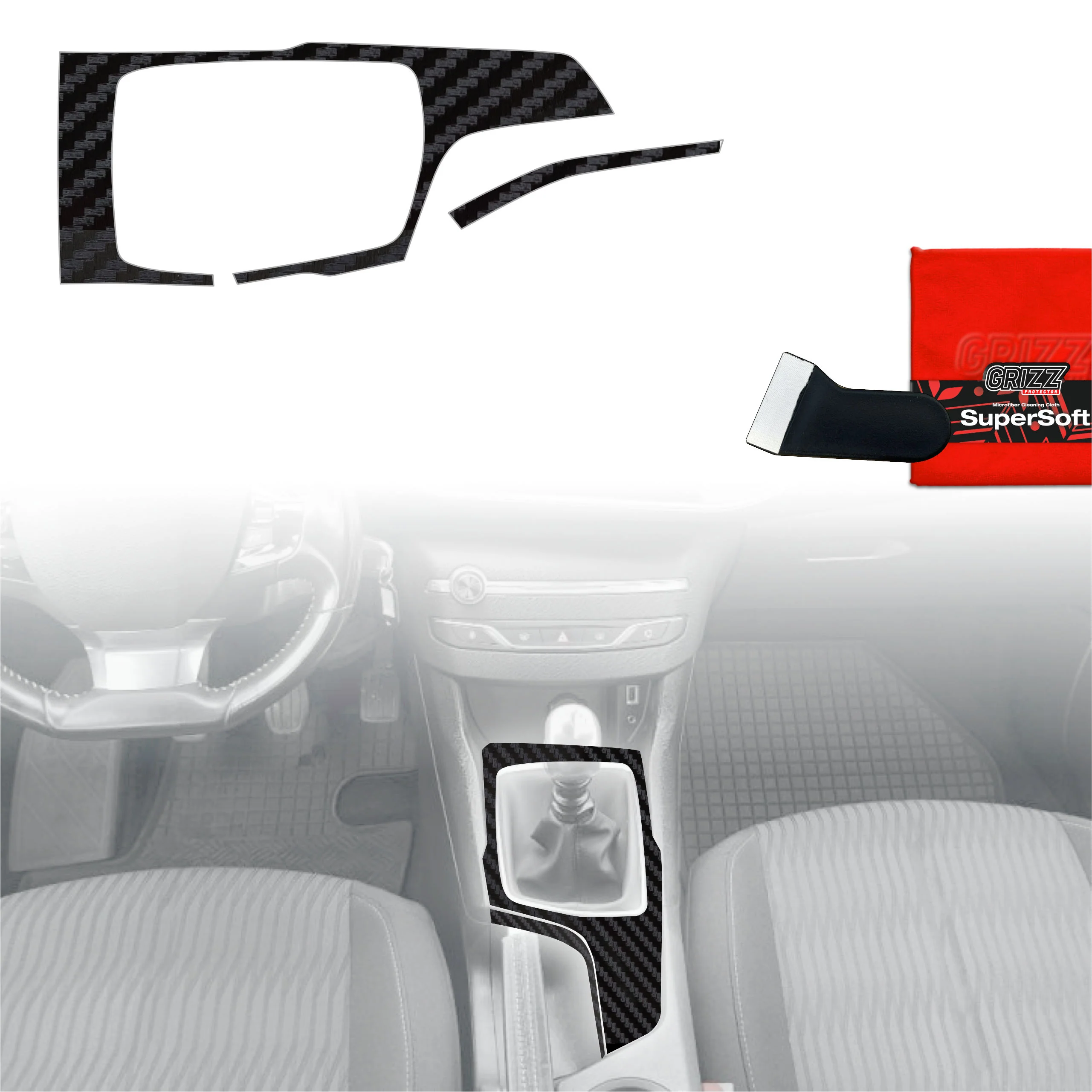 2in1 Schutzfolien für Mittelkonsole - Peugeot 308 Kombi (2013-2021) Carbon Optik Matt Antifingerprint