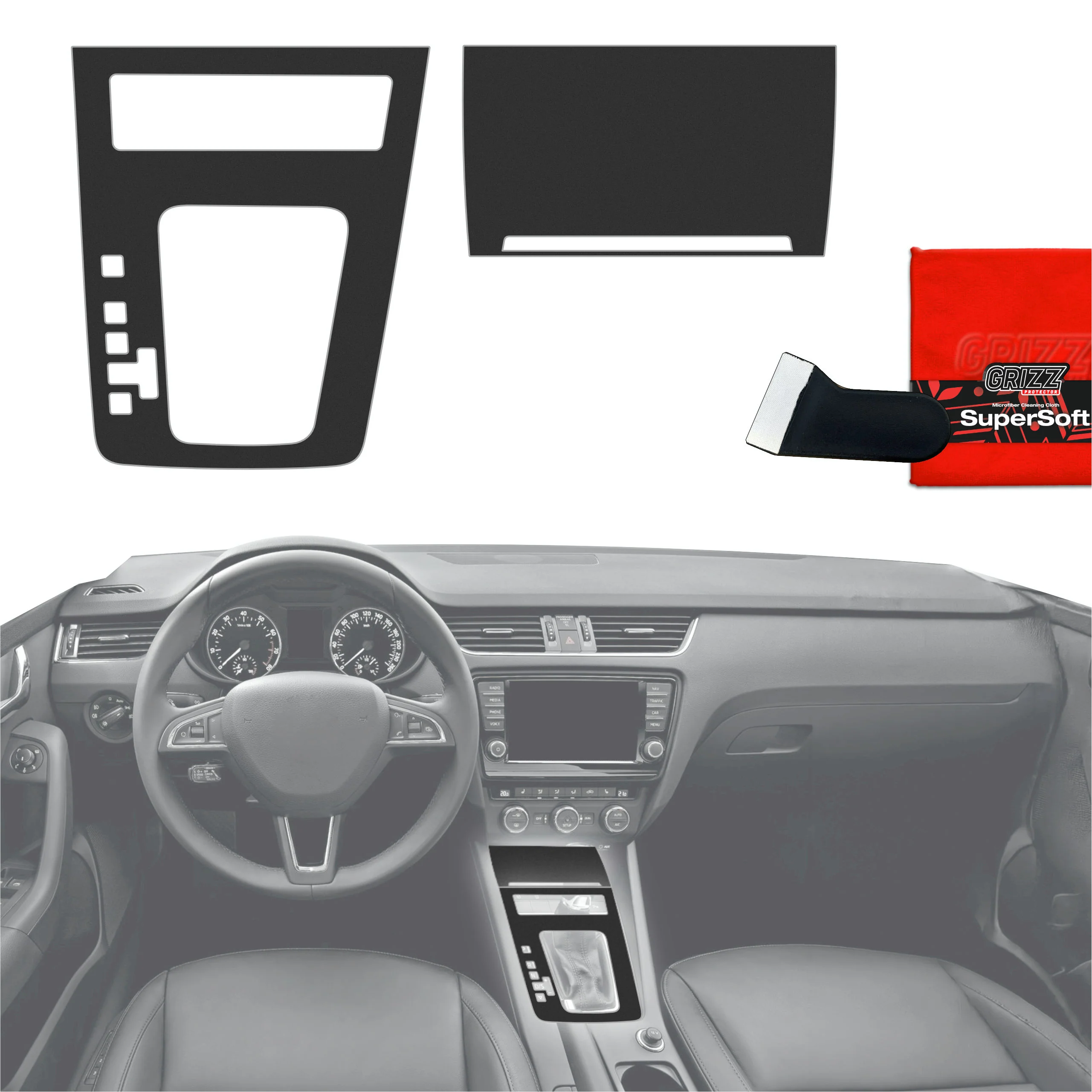 2in1 Schutzfolien für Mittelkonsole - Skoda Octavia 3 DSG (2017-2020) Schwarz Matt Antifingerprint