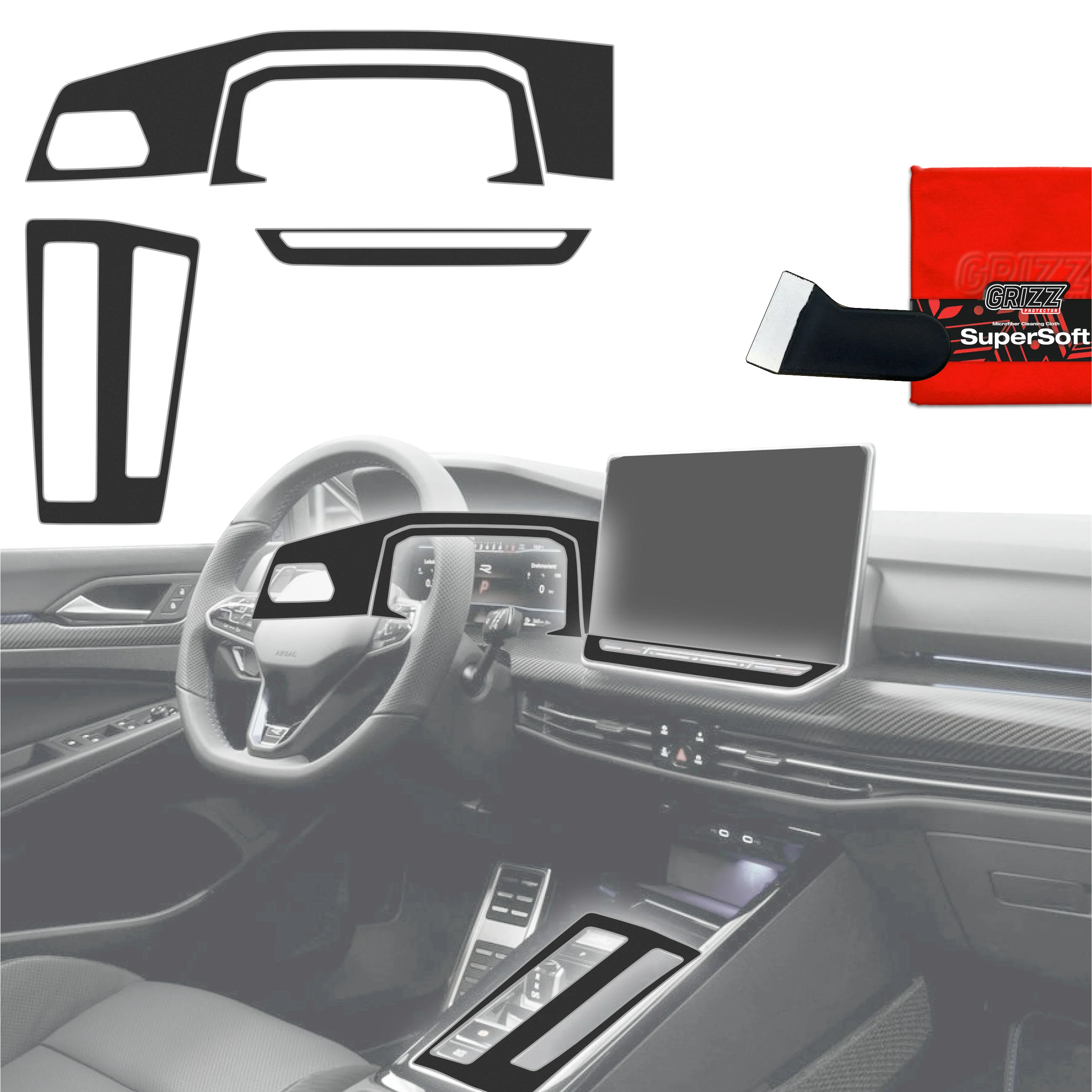 4in1 Schutzfolien für Mittelkonsole - Volkswagen Golf 8 (2024-2026) Schwarz Matt Antifingerprint
