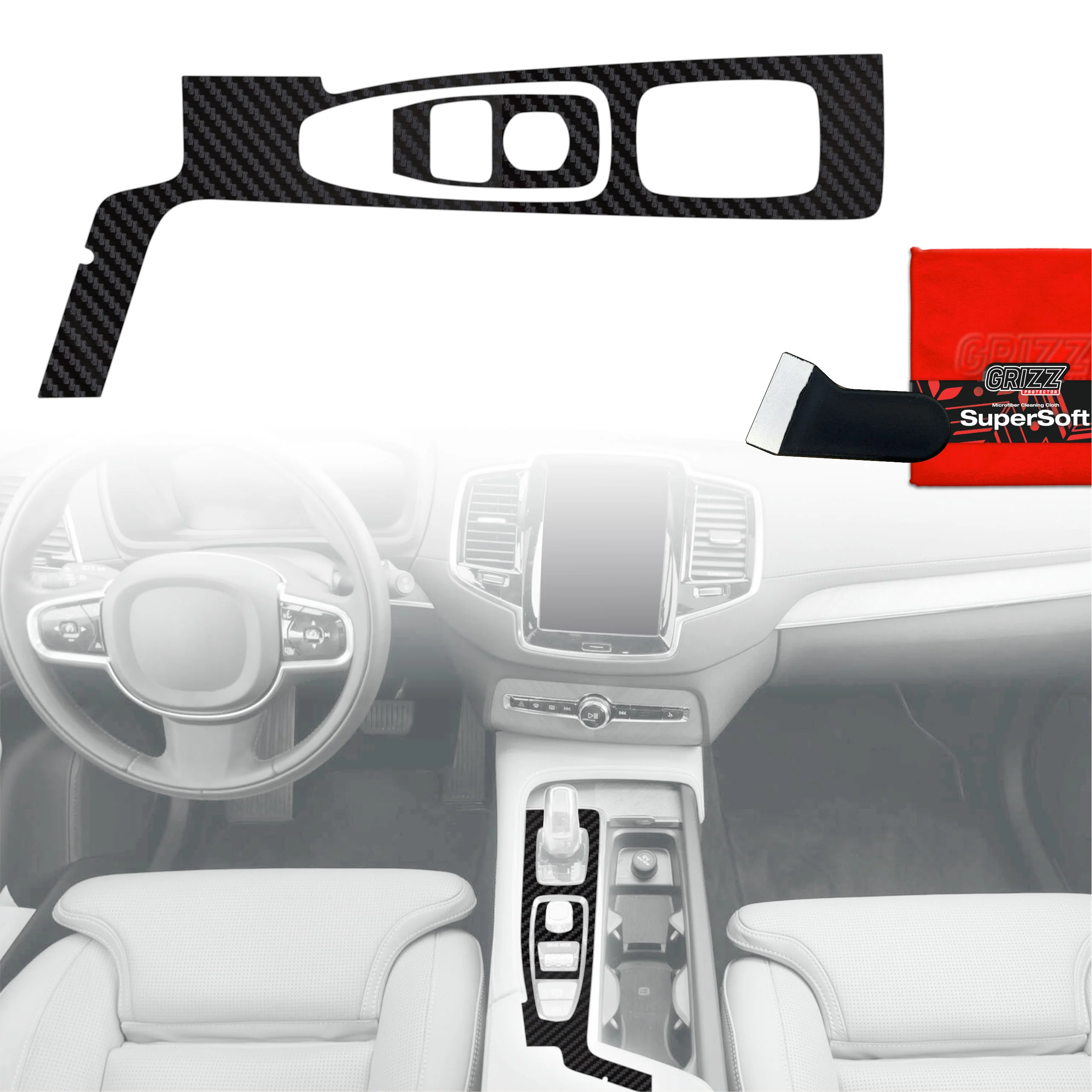 2in1 Schutzfolien für Mittelkonsole - Volvo XC90 B5 Facelift Drive Mode (2019-2021) Carbon Optik Matt Antifingerprint