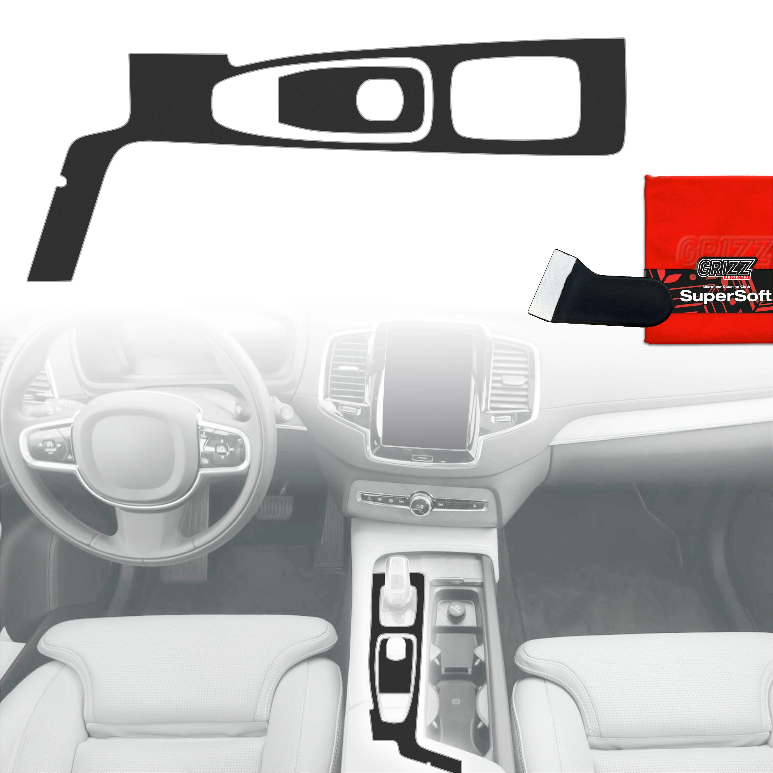 2in1 Schutzfolien für Mittelkonsole - Volvo XC90 B6 (2022-2025) Schwarz Matt Antifingerprint