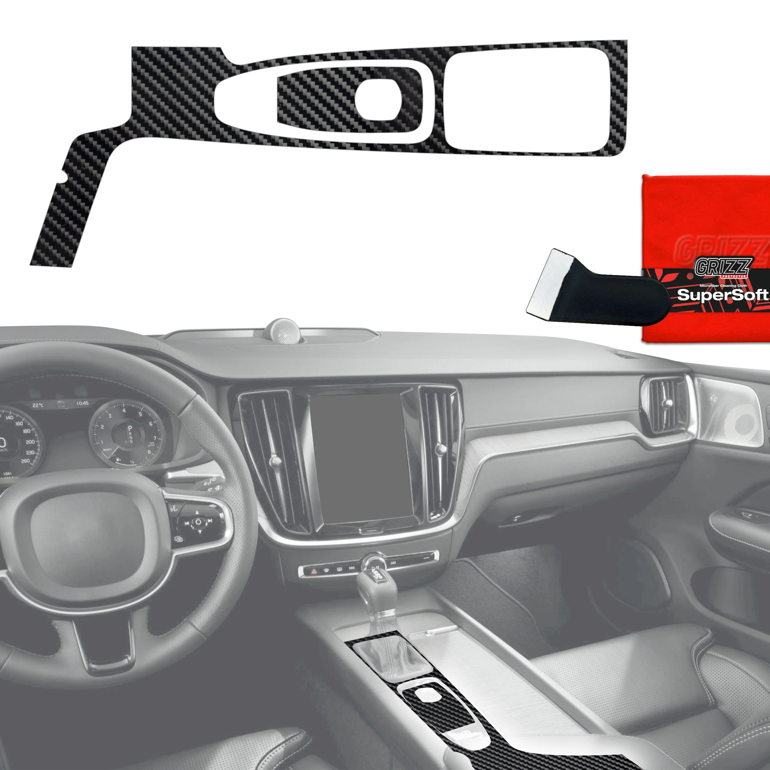 2in1 Schutzfolien für Mittelkonsole - Volvo XC90 D4 (2017-2018) Carbon Optik Glanz