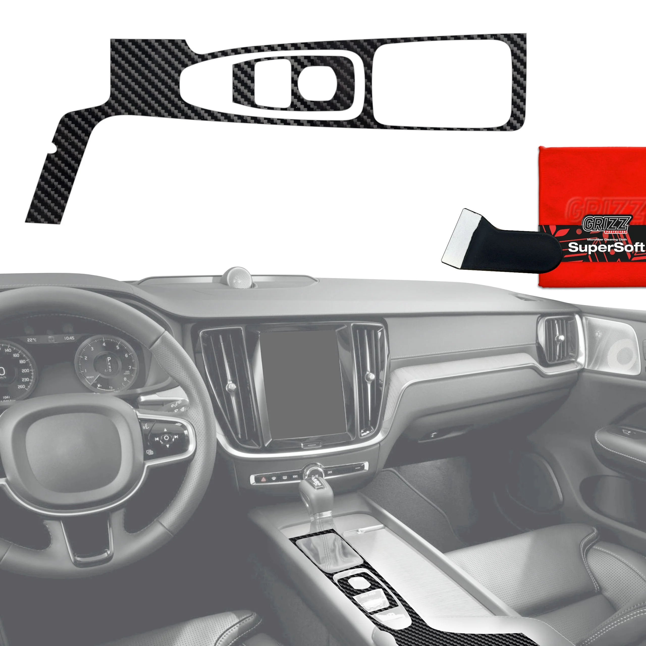 2in1 Schutzfolien für Mittelkonsole - Volvo XC90 D5 Drive Mode (2014-2019) Carbon Optik Glanz