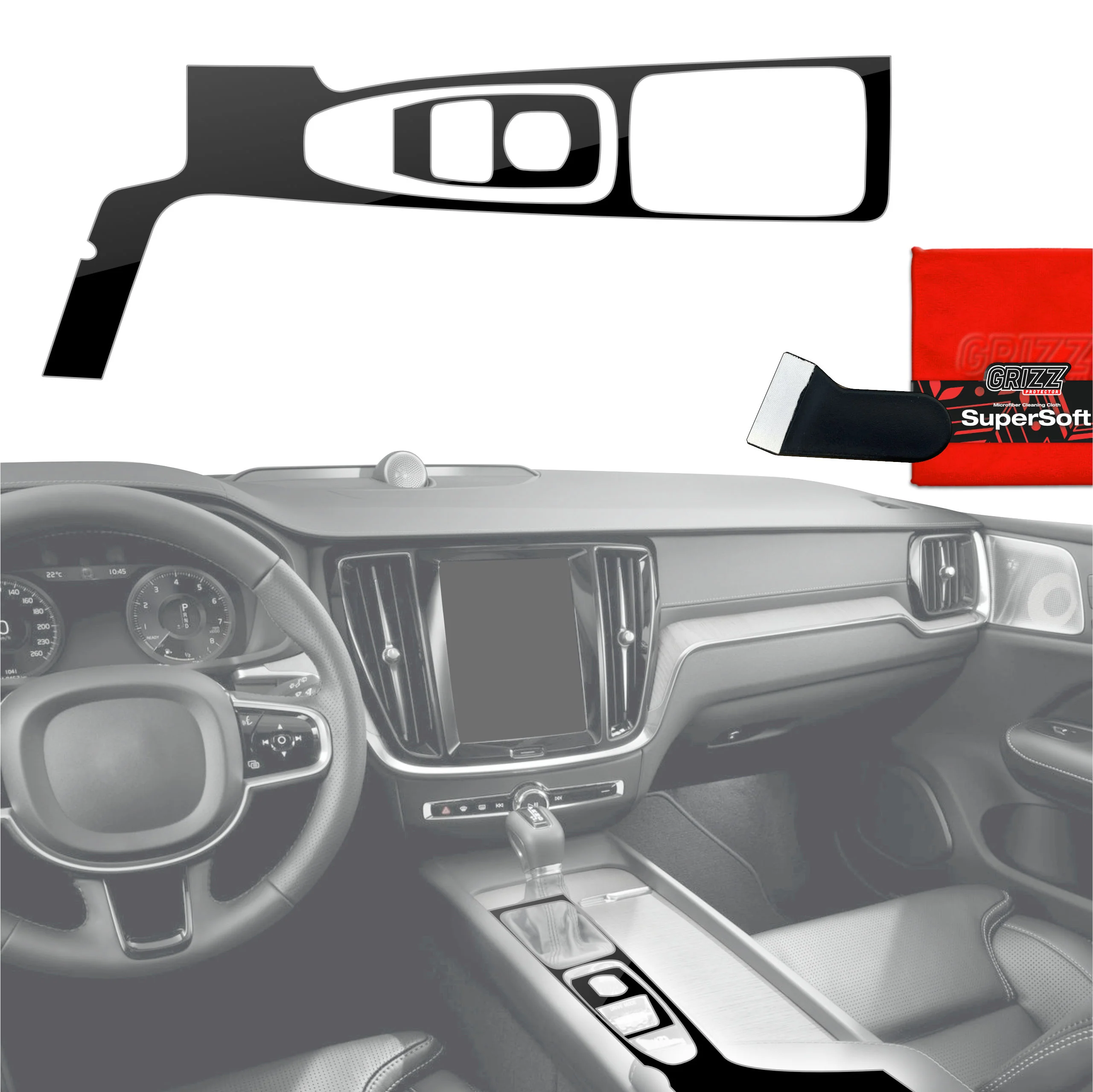 2in1 Schutzfolien für Mittelkonsole - Volvo XC90 D5 Drive Mode (2014-2019) Schwarz Glanz