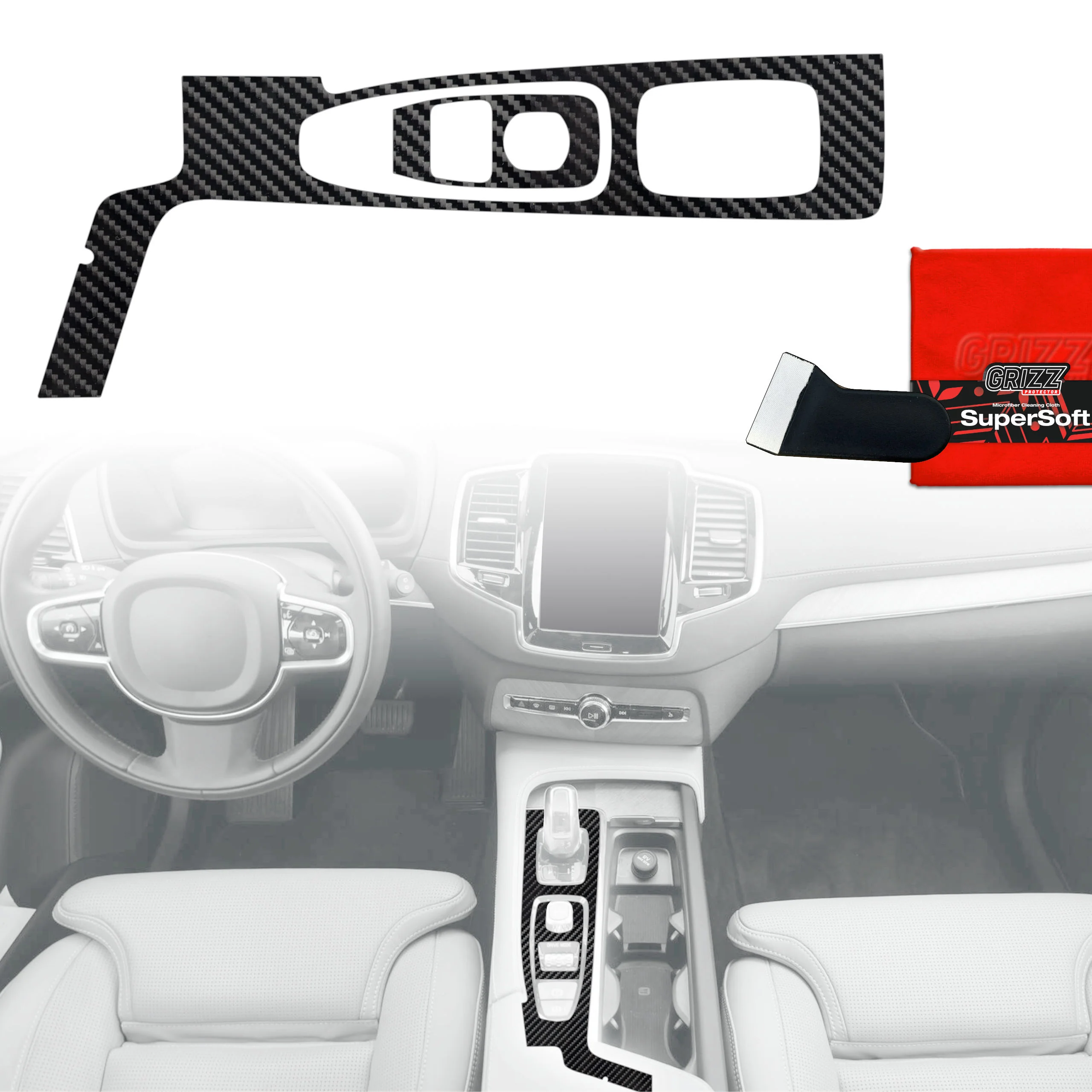 2in1 Schutzfolien für Mittelkonsole - Volvo XC90 D5 Drive Mode (2020-2021) Carbon Optik Glanz
