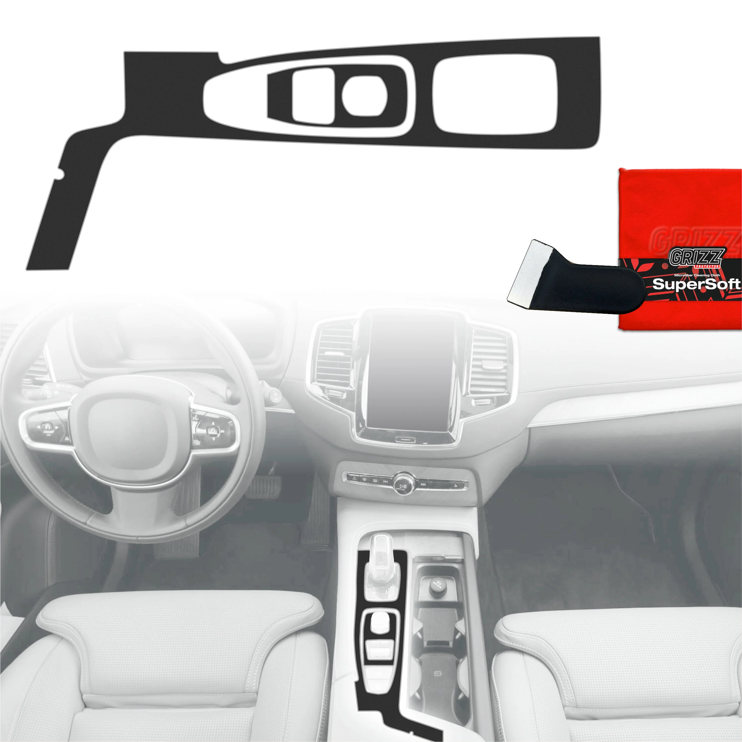 2in1 Schutzfolien für Mittelkonsole - Volvo XC90 D5 Drive Mode (2020-2021) Schwarz Matt Antifingerprint