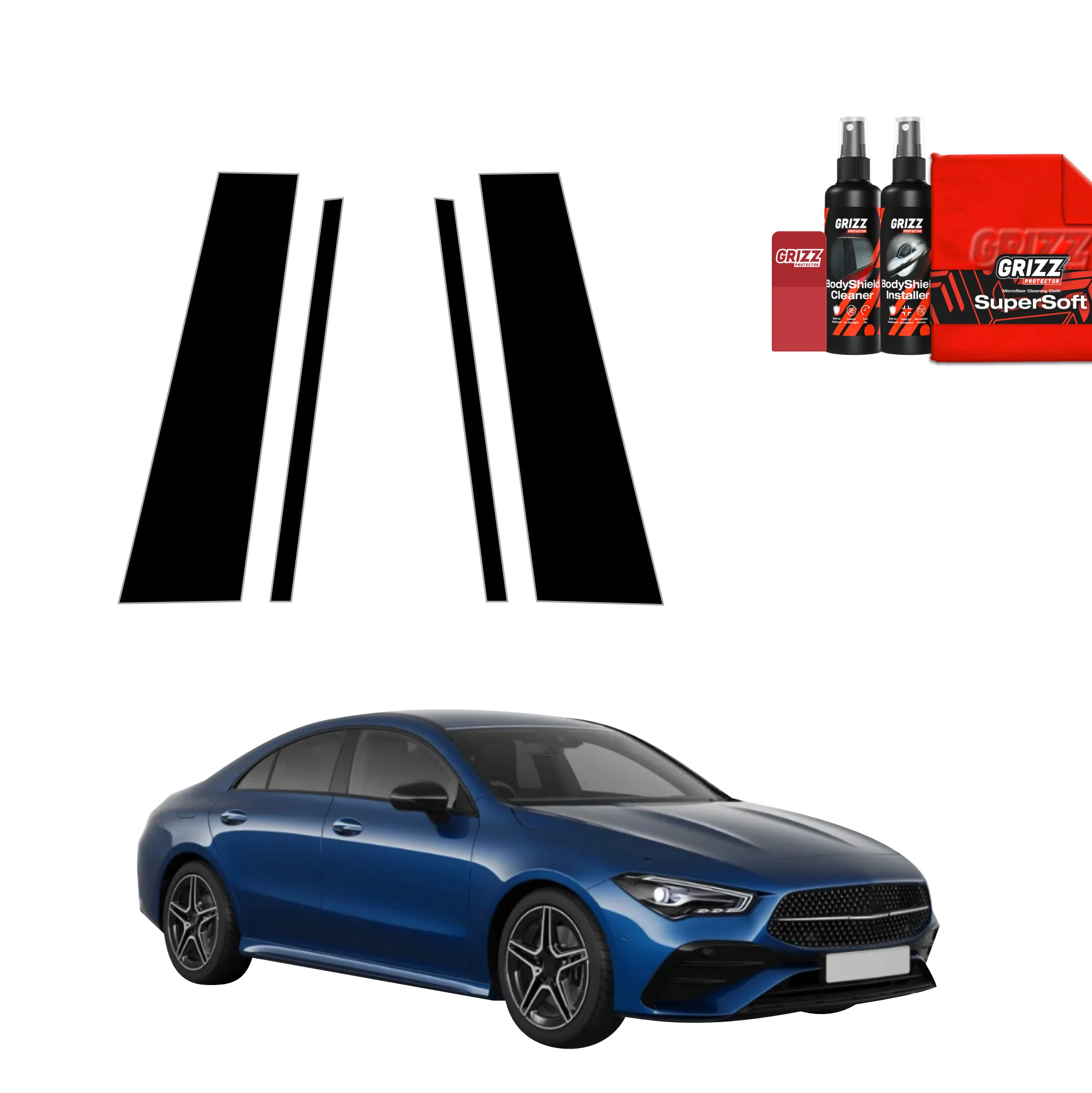 2in1 Schwarze schutzfolie für B-C-Säule - Mercedes CLA 200 (2025-2026)