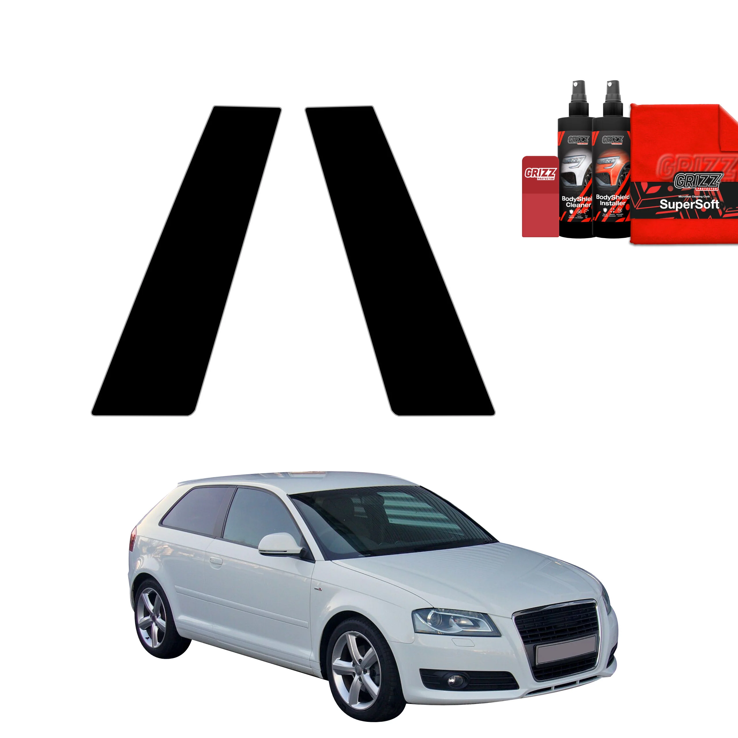 2in1 Schwarze schutzfolie für B-Säule - Audi A3 8P Hatchback 3D (2003-2008)