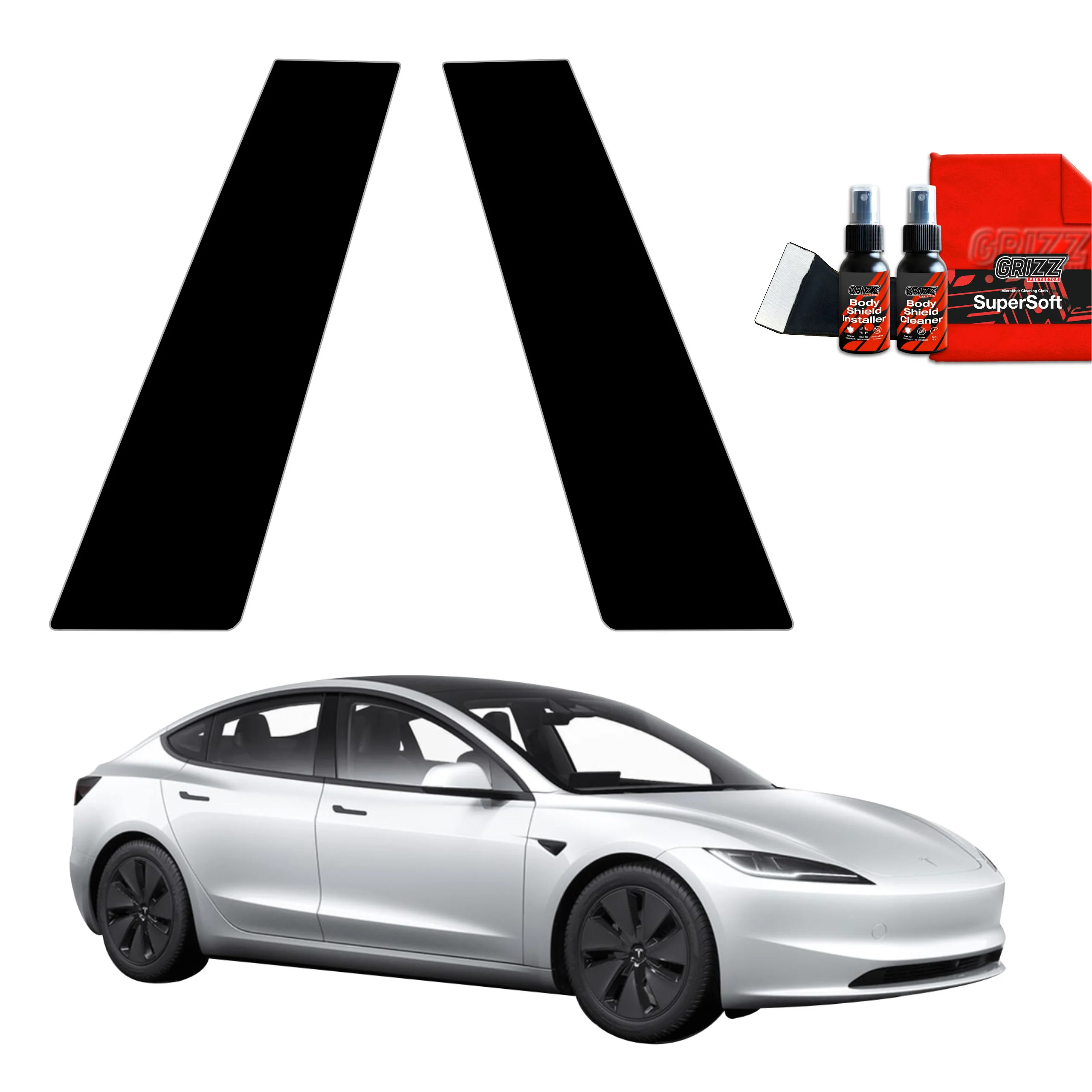 2in1 Schwarze Schutzfolie fĂŒr B-SĂ€ule - Tesla Model 3 (2021-2025)