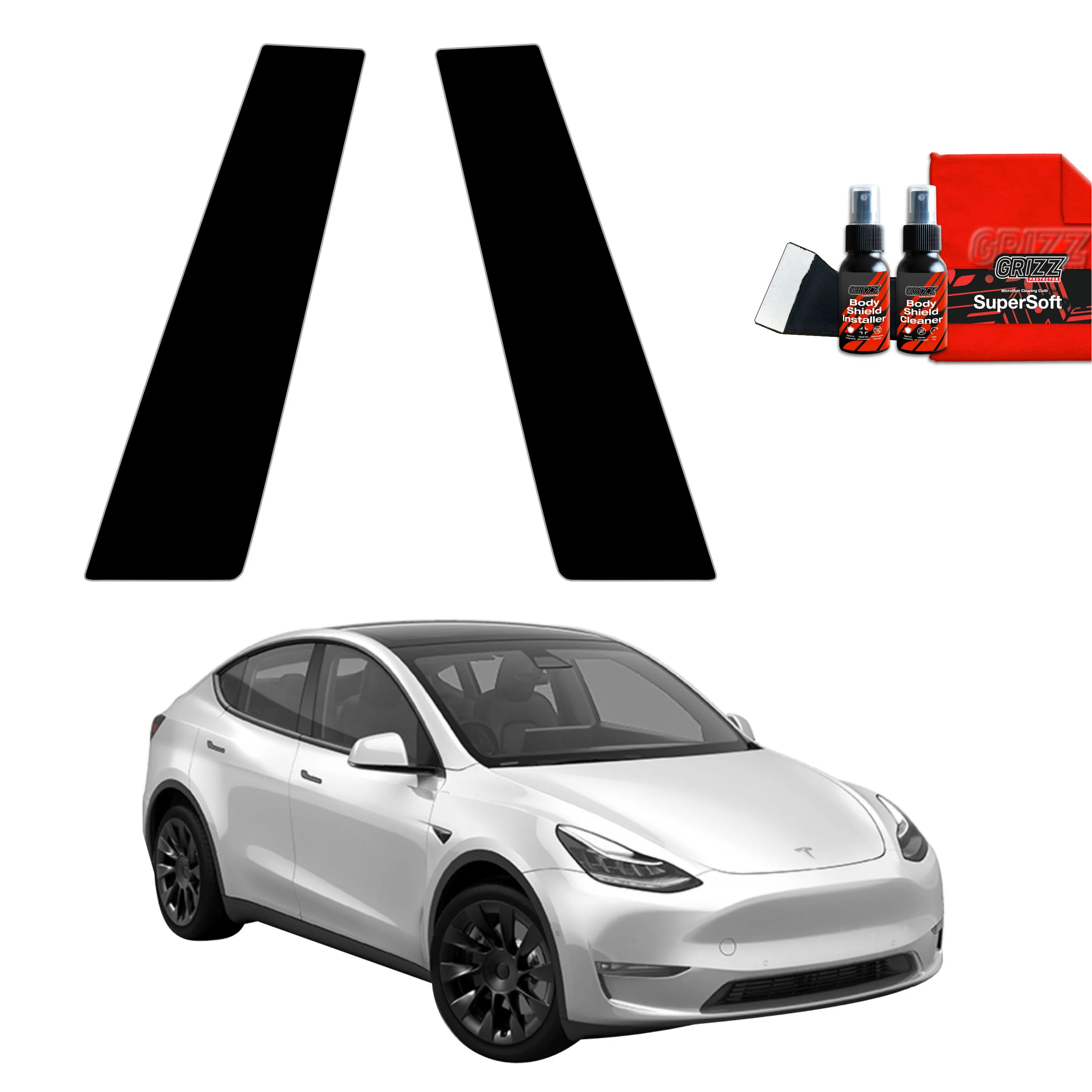 2in1 Schwarze Schutzfolie fĂŒr B-SĂ€ule - Tesla Model Y (2020-2024)