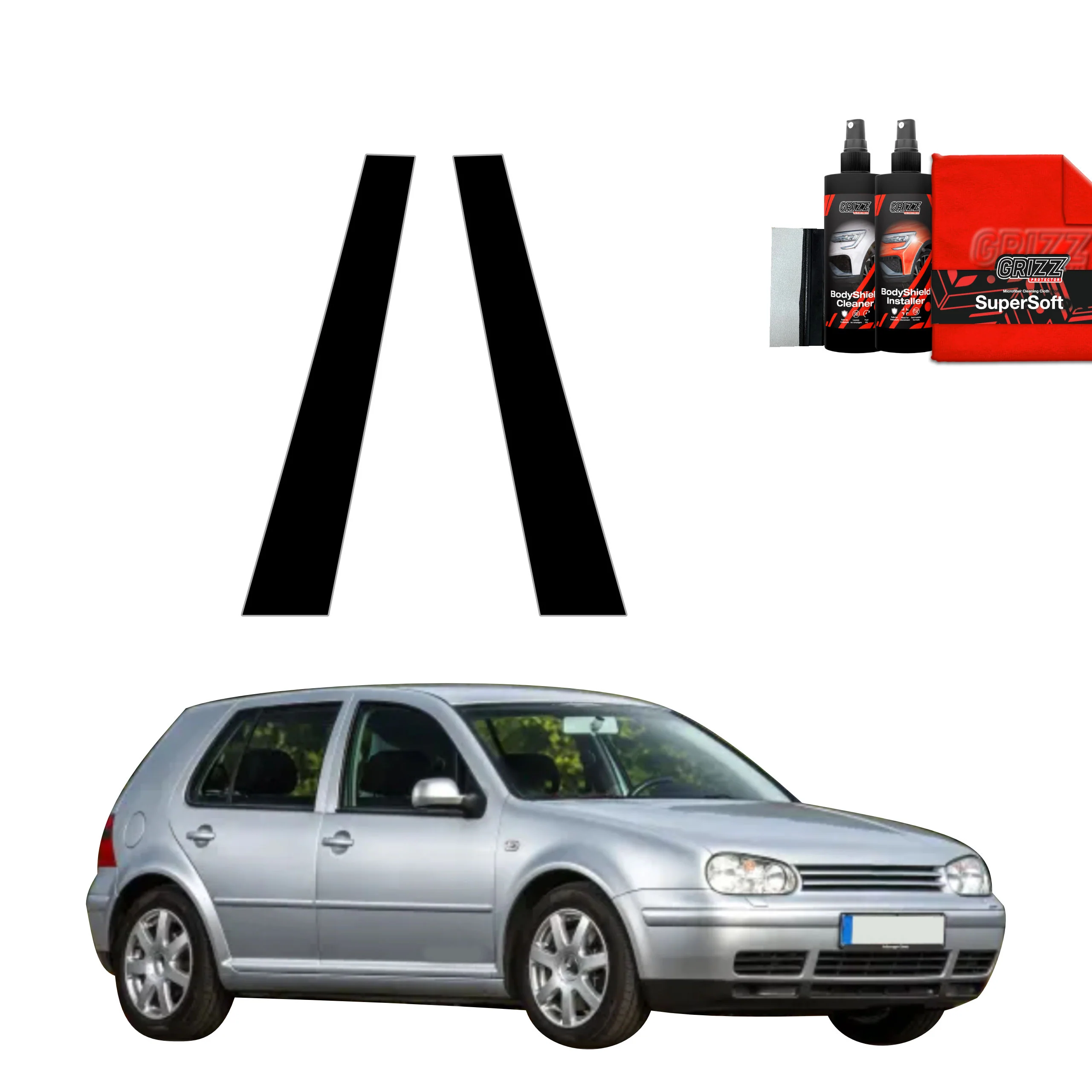 2in1 Schwarze Schutzfolie für B-Säule - Volkswagen Golf 4 Hatchback 5D (1997-2003)
