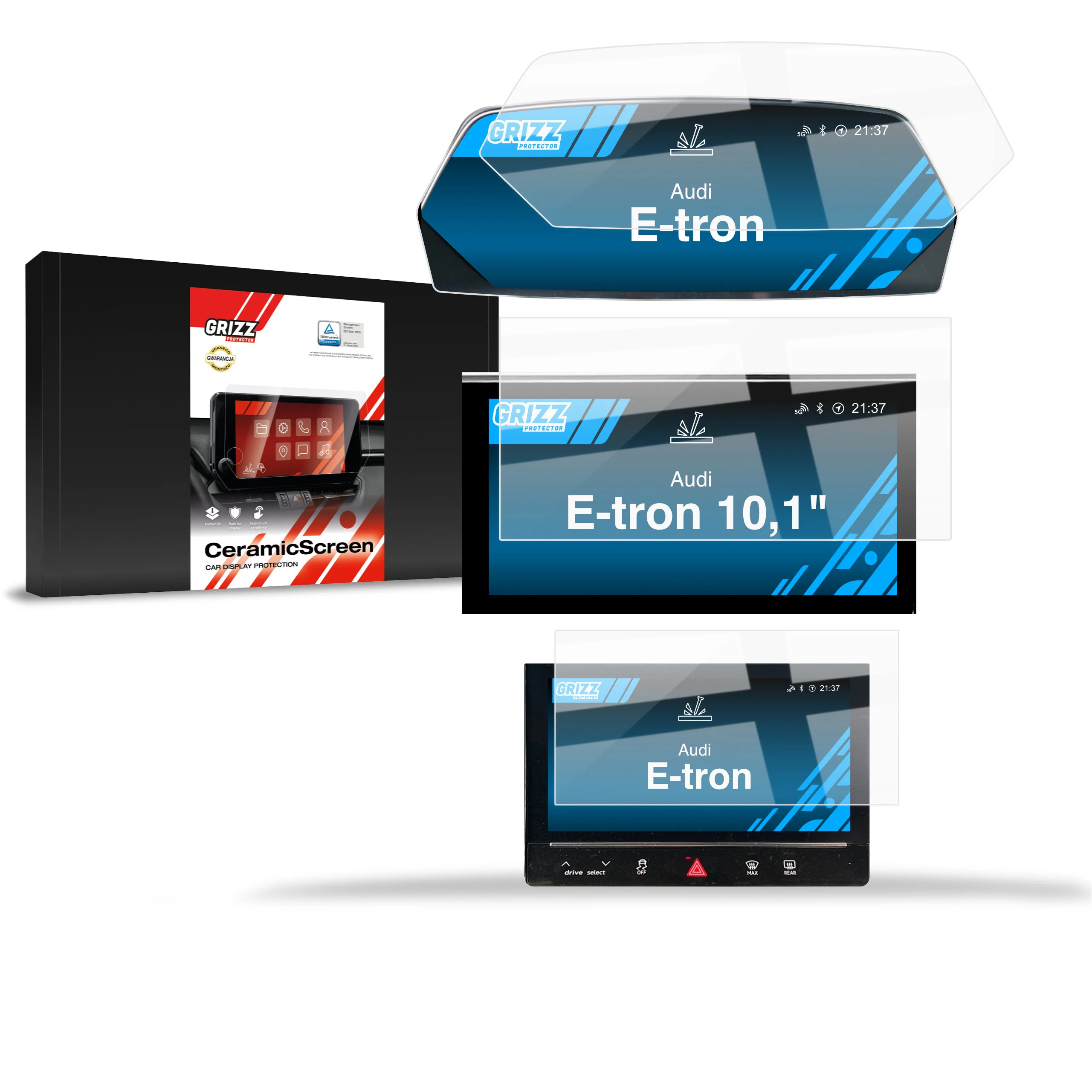 3in1 Displayschutzfolie für Audi e-tron (2019-2022) Navi Folie, Kratzfest, Klar