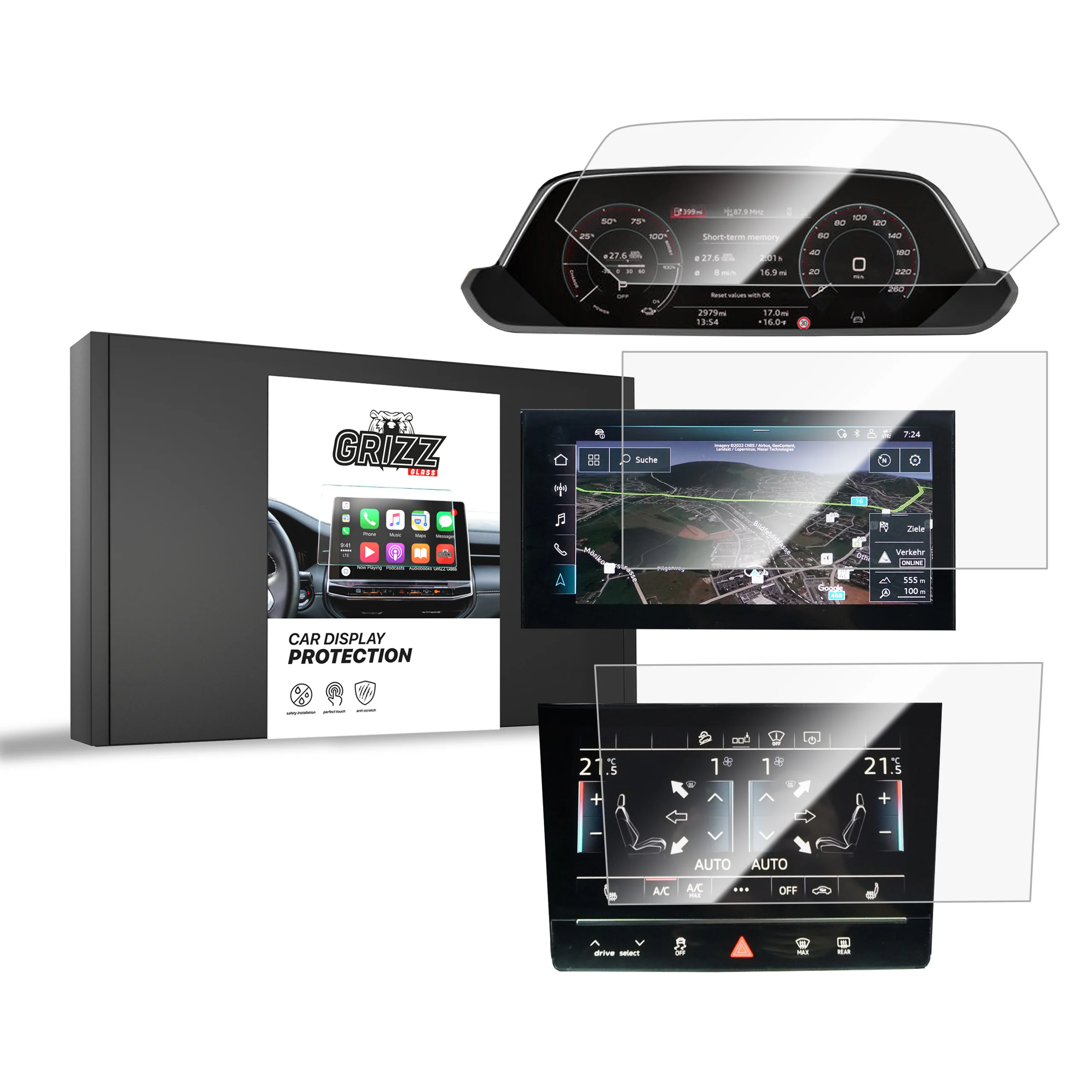 3in1 Displayschutzfolie für Audi Q8 e-tron (2022-2026) Navi Folie, Kratzfest, Klar