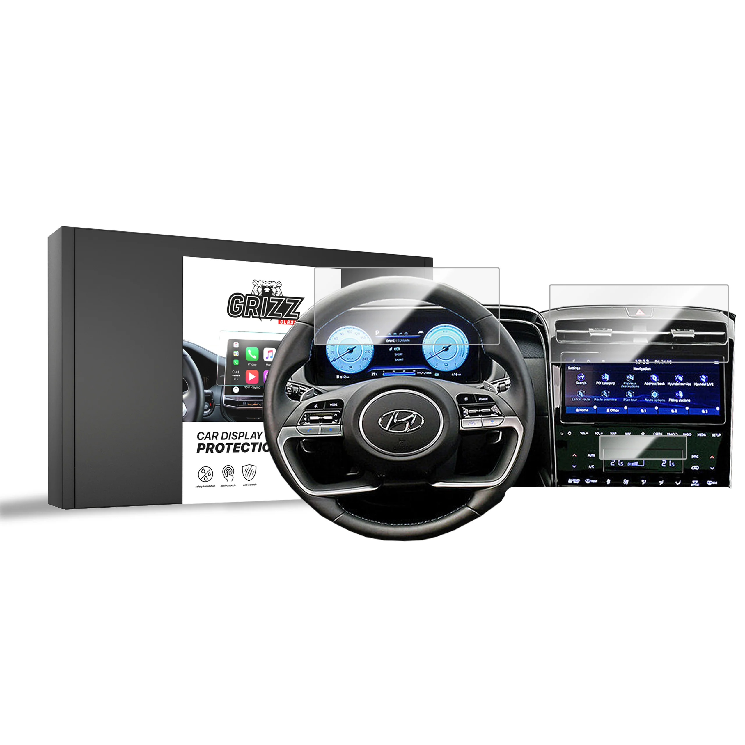 3in1 Displayschutzfolie für Hyundai Tucson 10,25" (2020-2024) Navi Folie, Kratzfest, Klar