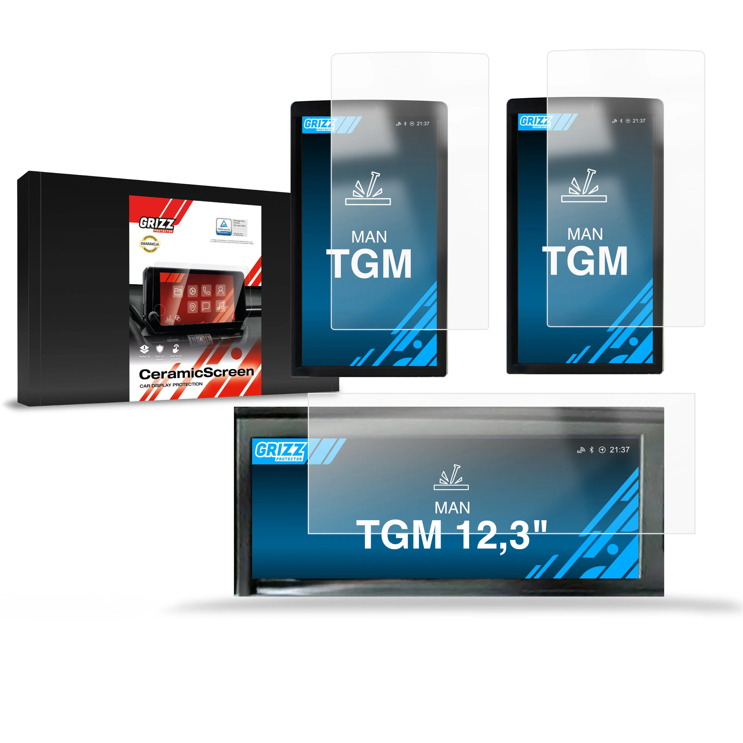 3in1 Displayschutzfolie für MAN TGM 12,3" Navi Folie, Kratzfest, Klar