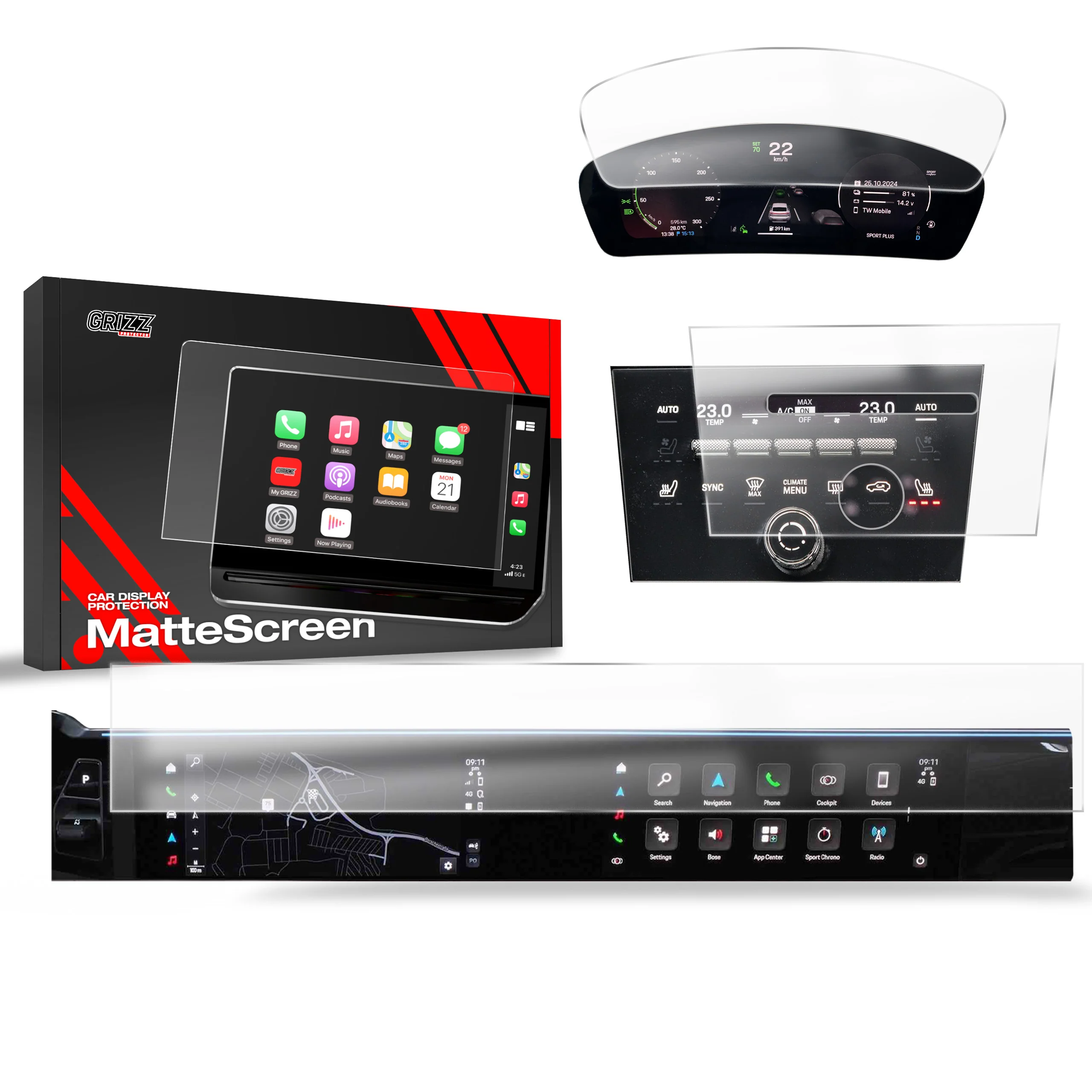 3in1 Displayschutzfolie für Porsche Macan 4 (2025-2026) Anti-Fingerprint, Matt