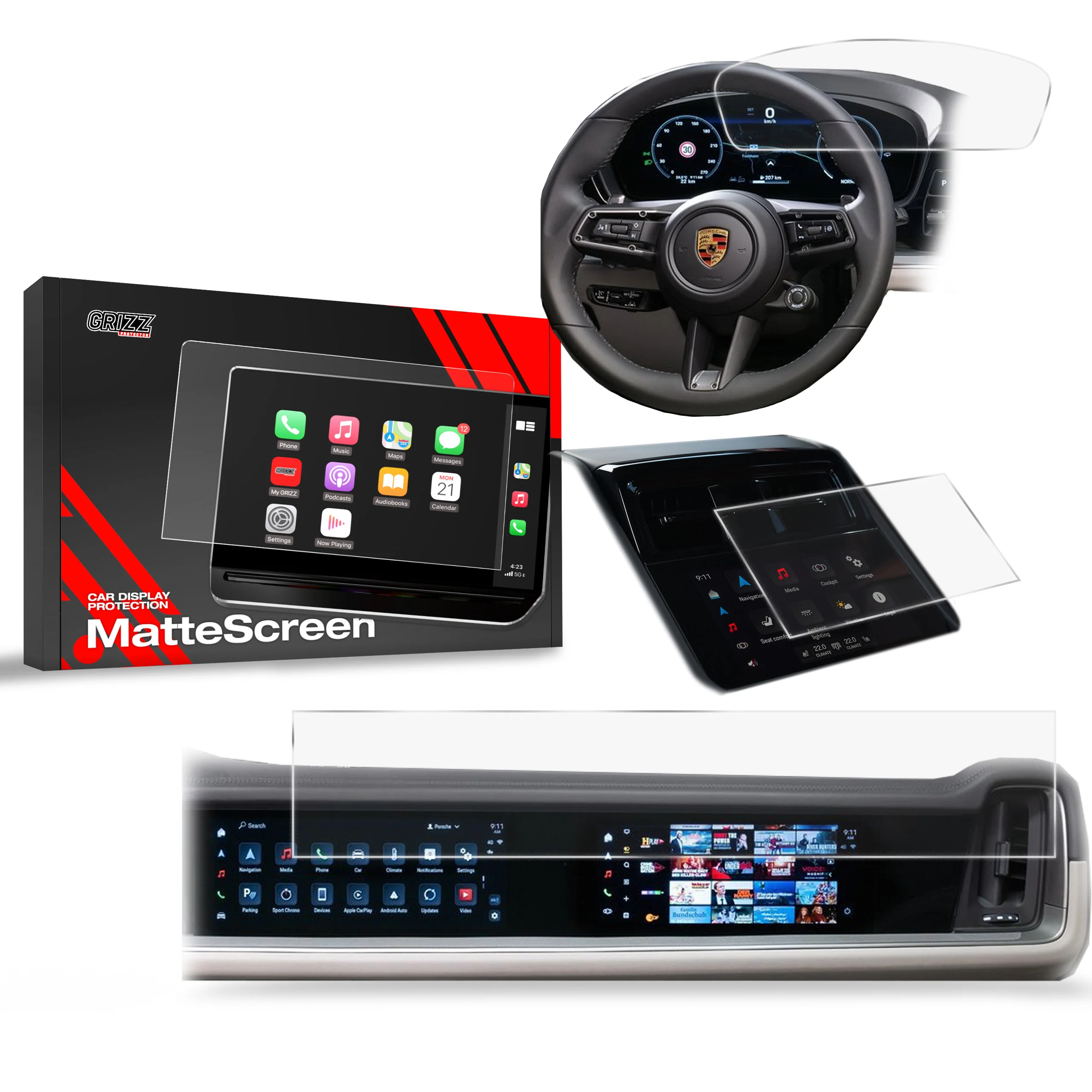 3in1 Displayschutzfolie für Porsche Panamera 3 12,3" + 10,9“ (2024-2026) Anti-Fingerprint, Matt