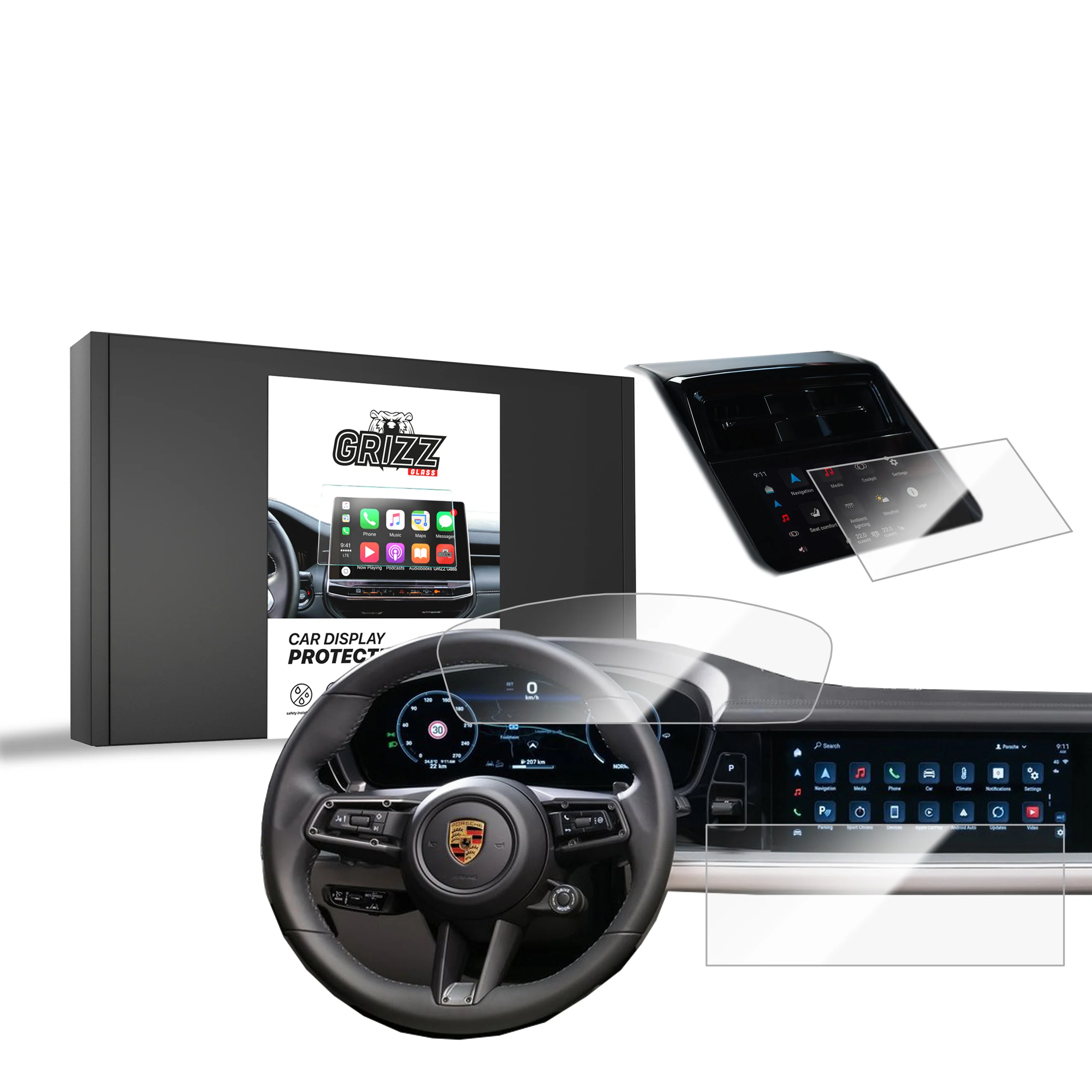 3in1 Displayschutzfolie für Porsche Panamera 3 12,3" (2024-2026) Navi Folie, Kratzfest, Klar