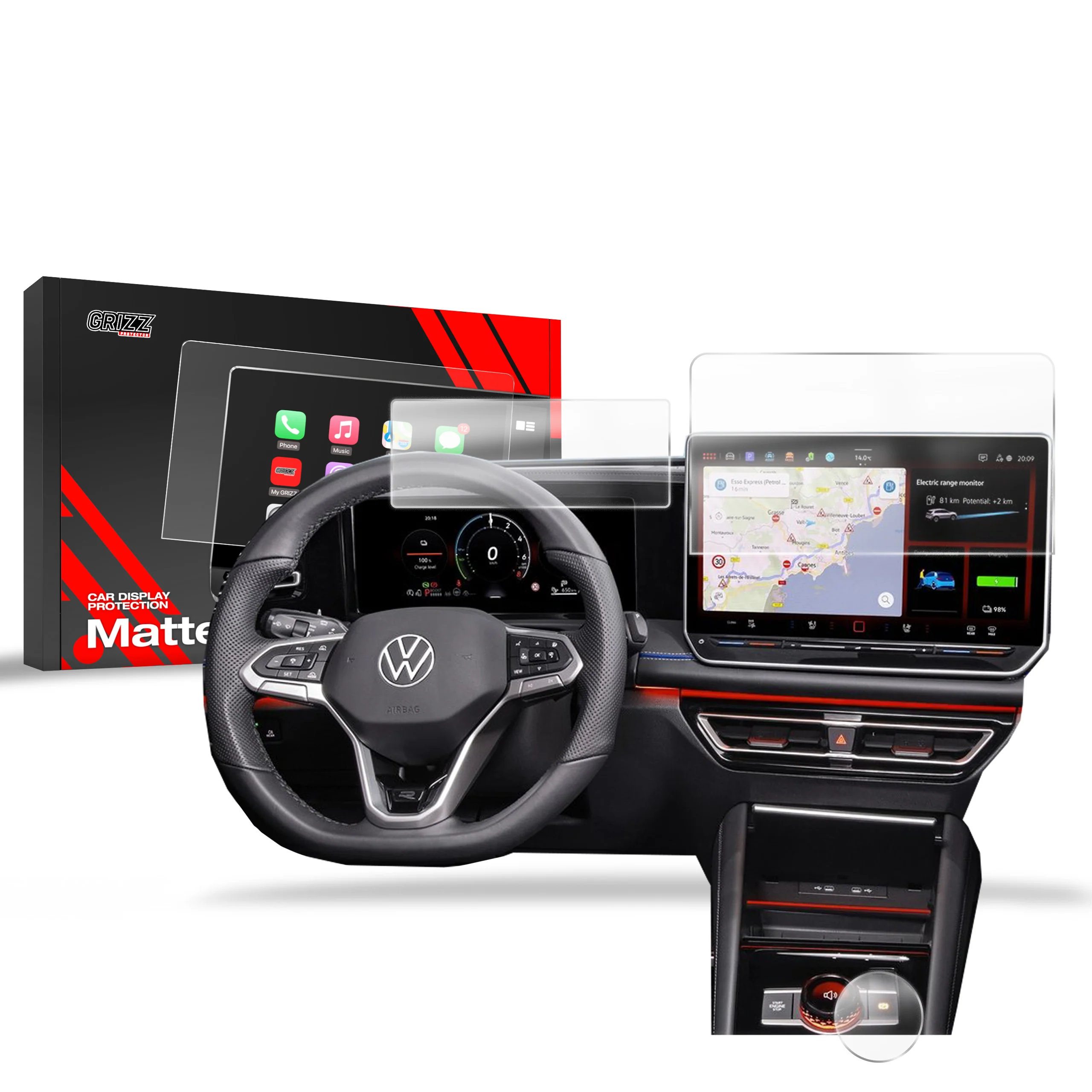 3in1 Displayschutzfolie für Volkswagen VW Tayron 12,9" (2024-2026) Anti-Fingerprint, Matt