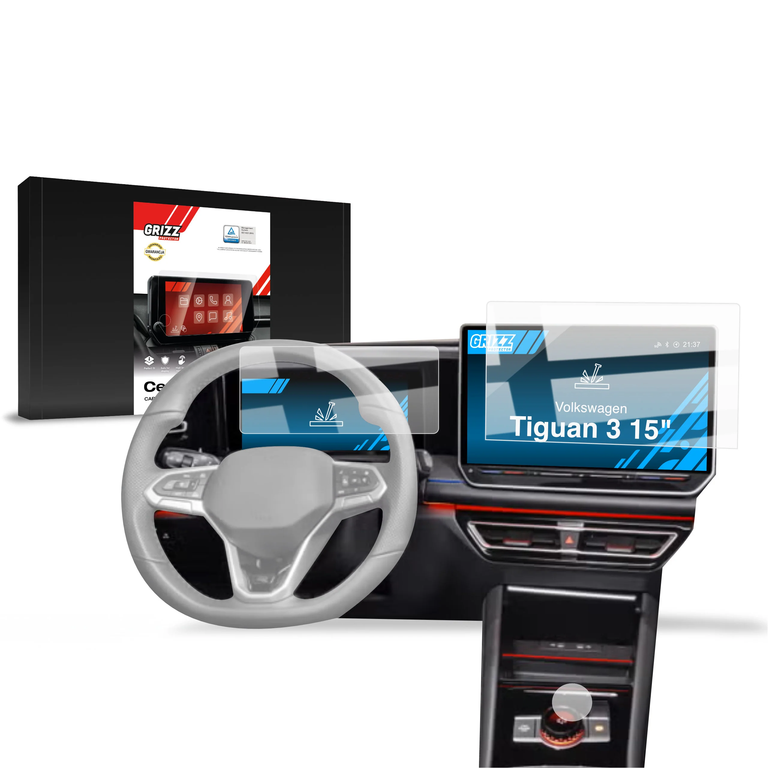 3in1 Displayschutzfolie für Volkswagen VW Tiguan 3 15" (2024-2026) Navi Folie, Kratzfest, Klar