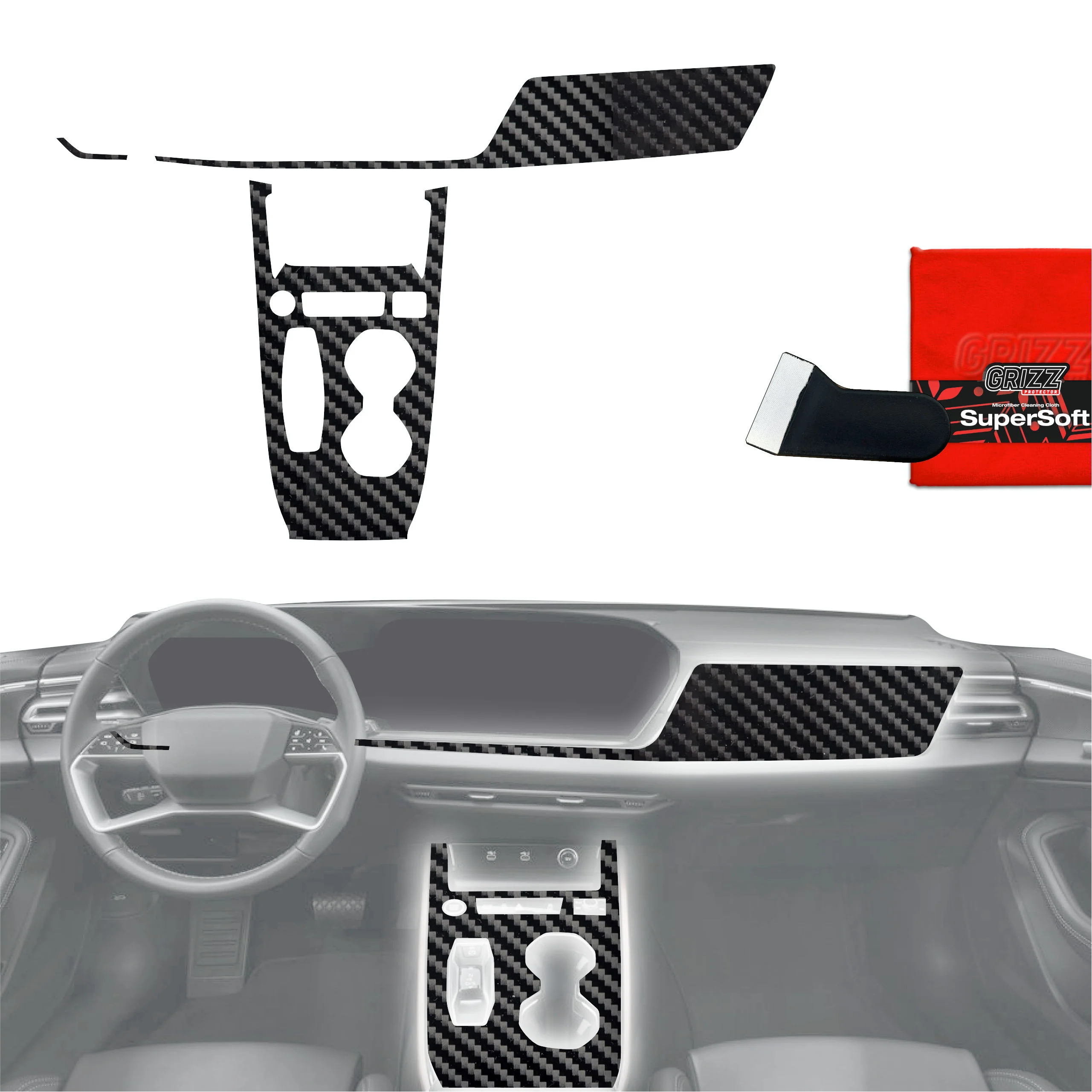 3in1 Schutzfolien für Mittelkonsole & Armaturenbrett - Audi A5 B10 (2025-2026) Carbon Optik Glanz