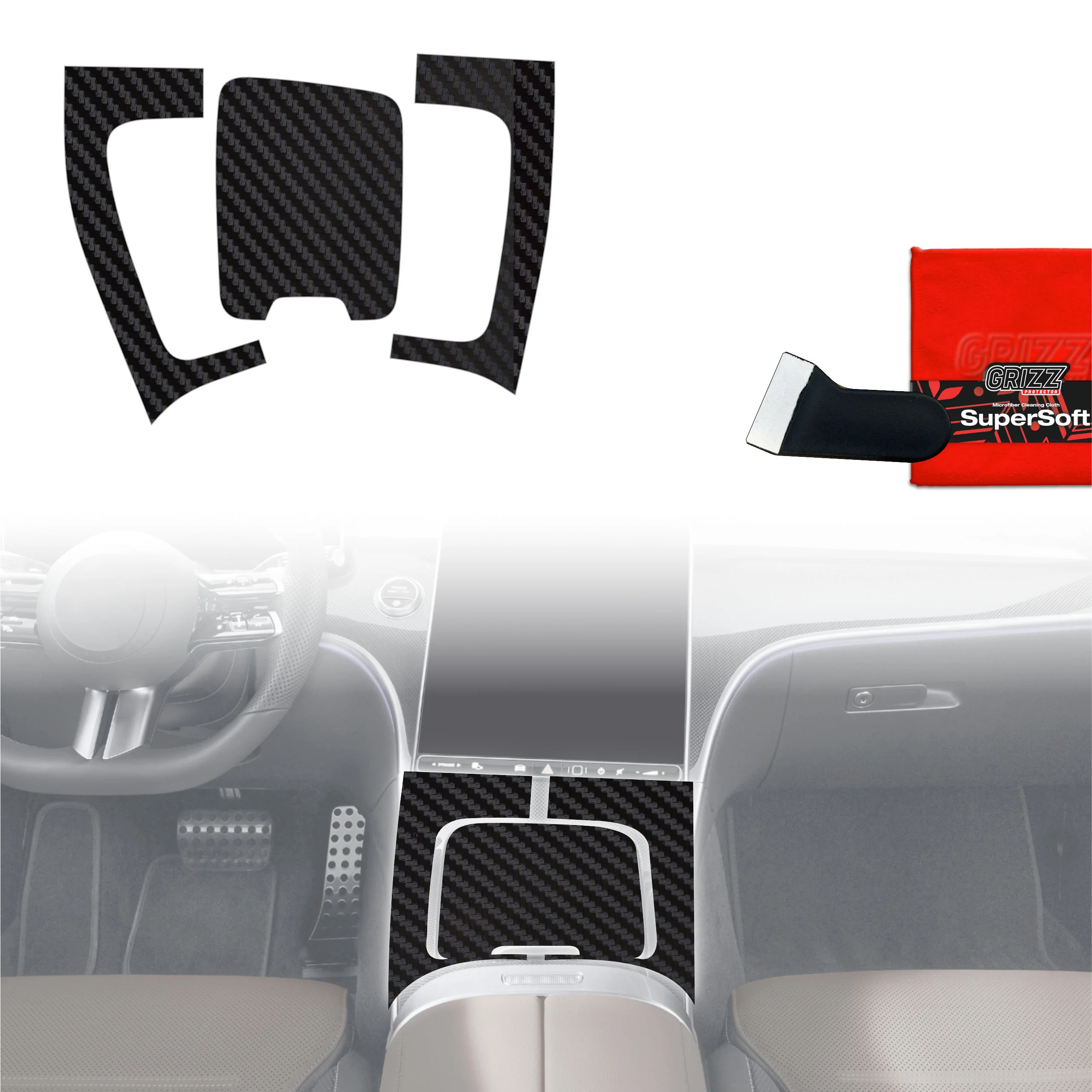 3in1 Schutzfolien für Mittelkonsole - Mercedes C Klasa W206 (2021-2026) Carbon Optik Matt Antifingerprint