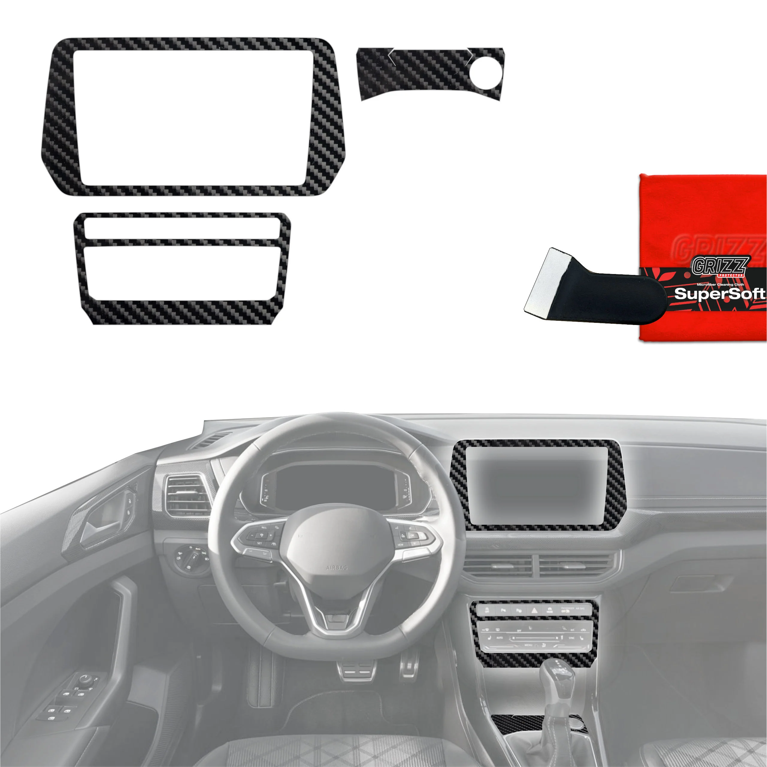 3in1 Schutzfolien für Mittelkonsole - Volkswagen T-Cross (2025-2026) Carbon Optik Glanz