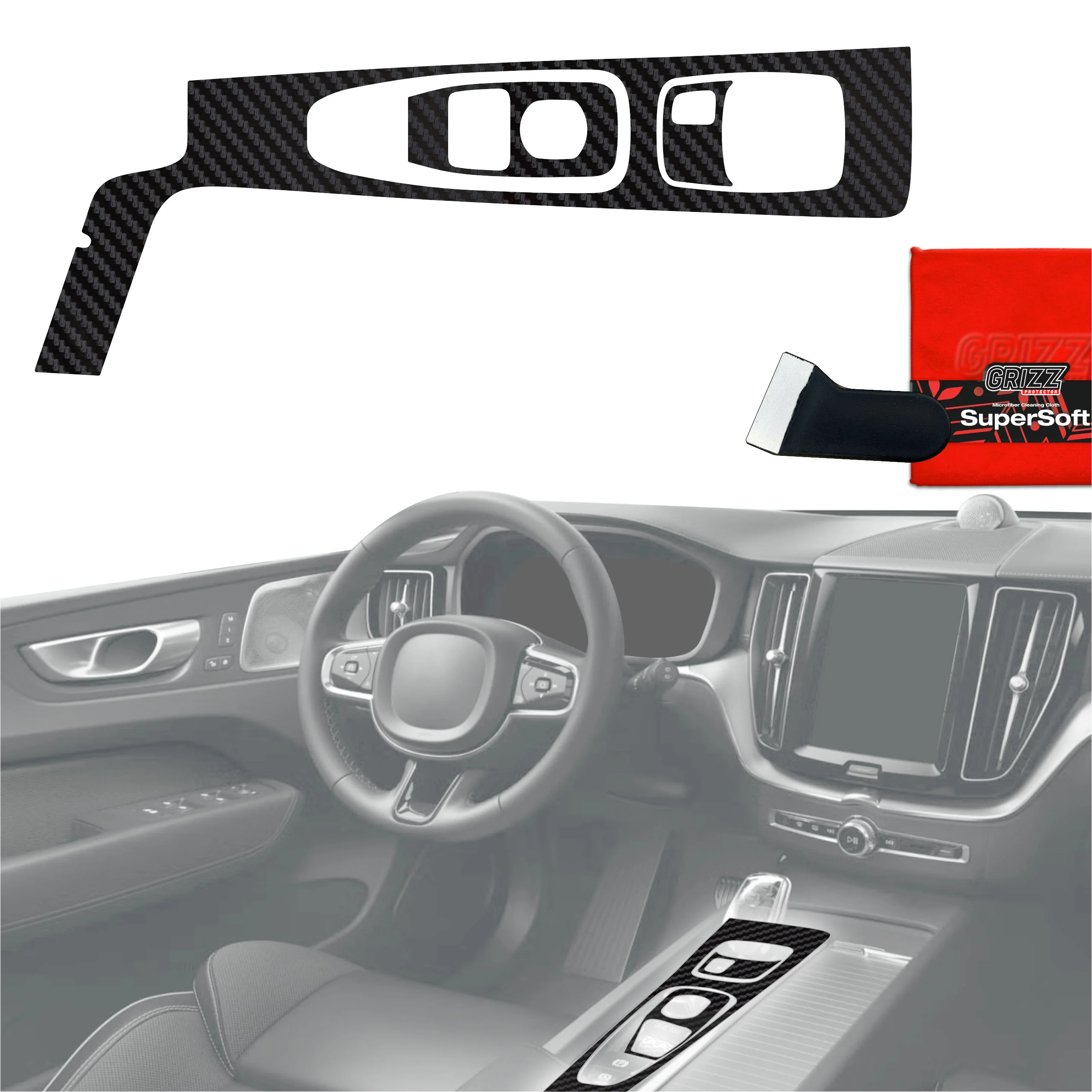 3in1 Schutzfolien für Mittelkonsole - Volvo XC60 B5 Drive Mode (2020) Carbon Optik Matt Antifingerprint