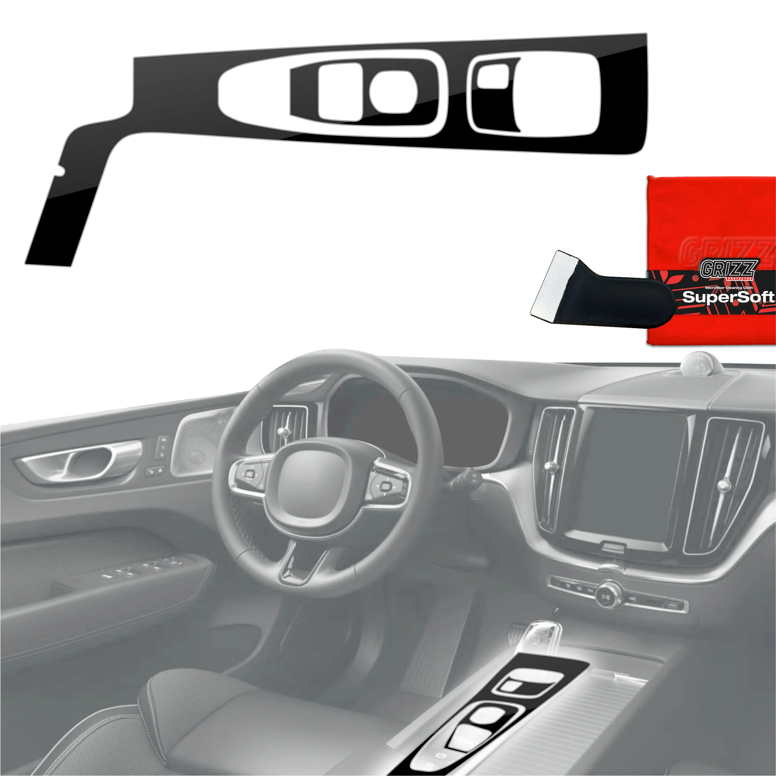 3in1 Schutzfolien für Mittelkonsole - Volvo XC60 B5 Drive Mode (2020) Schwarz Glanz