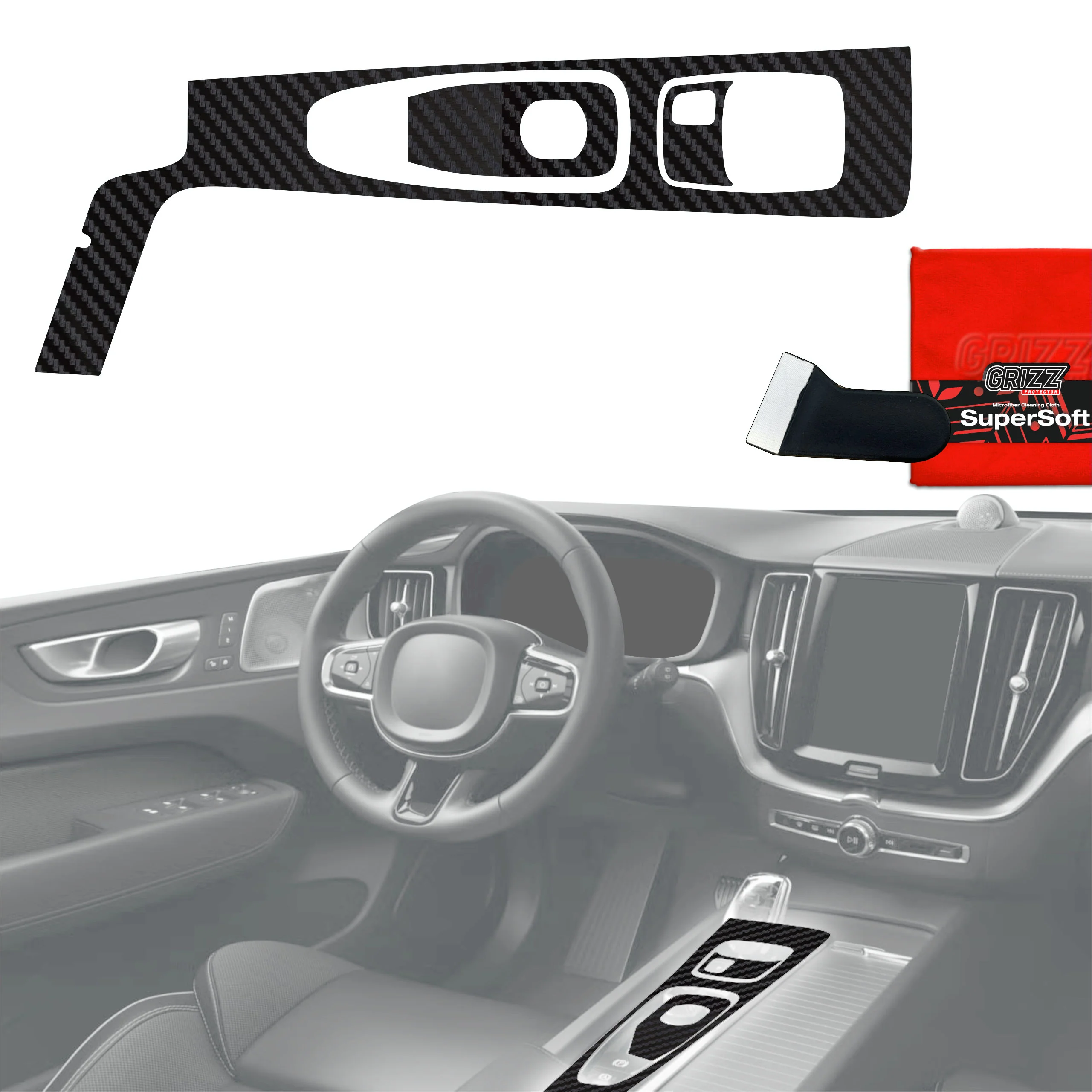 3in1 Schutzfolien für Mittelkonsole - Volvo XC60 T5 (2021-2023) Carbon Optik Matt Antifingerprint