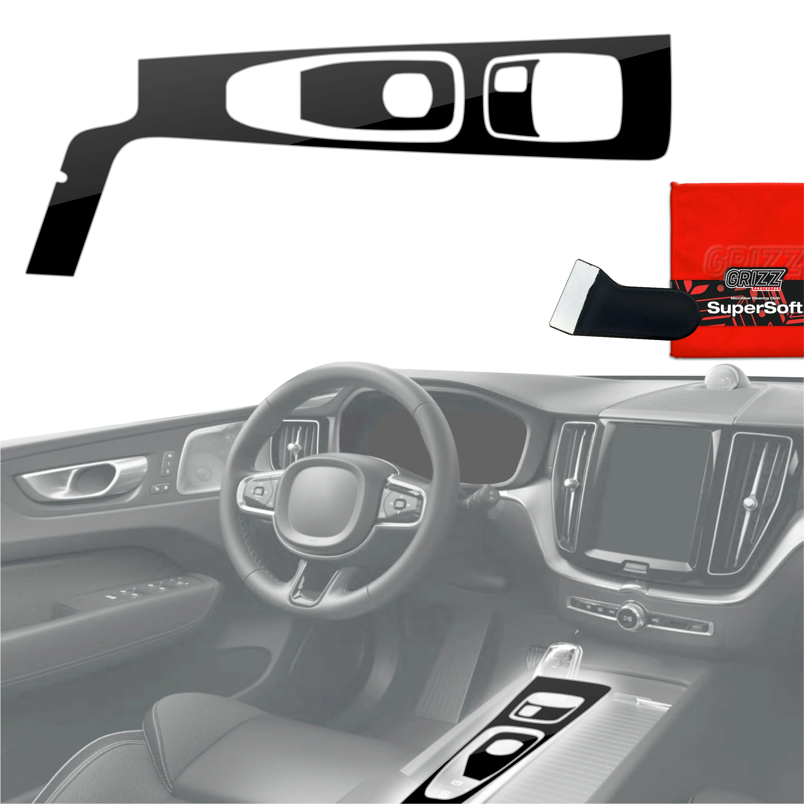 3in1 Schutzfolien für Mittelkonsole - Volvo XC60 T5 (2021-2023) Schwarz Glanz