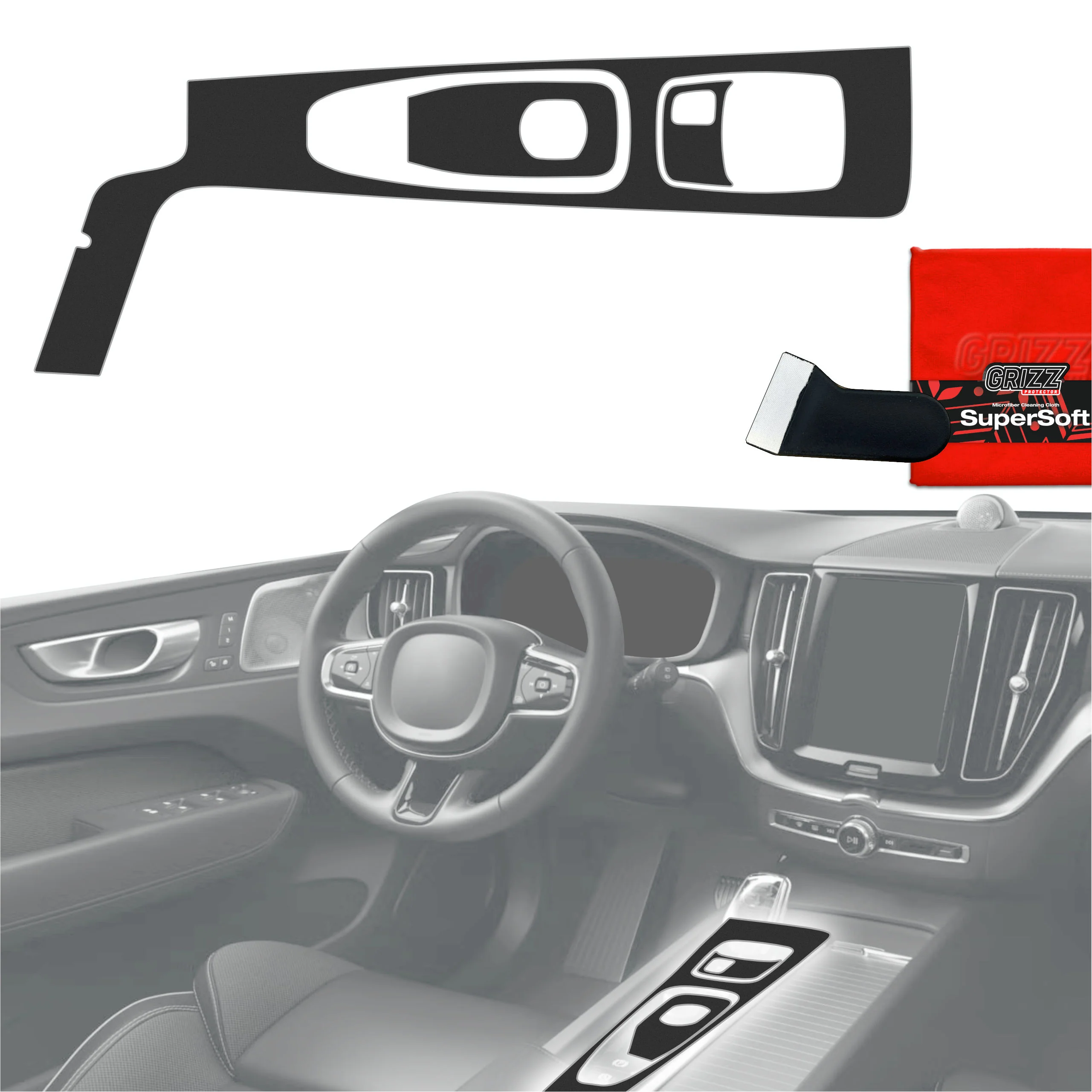 3in1 Schutzfolien für Mittelkonsole - Volvo XC60 T5 (2021-2023) Schwarz Matt Antifingerprint