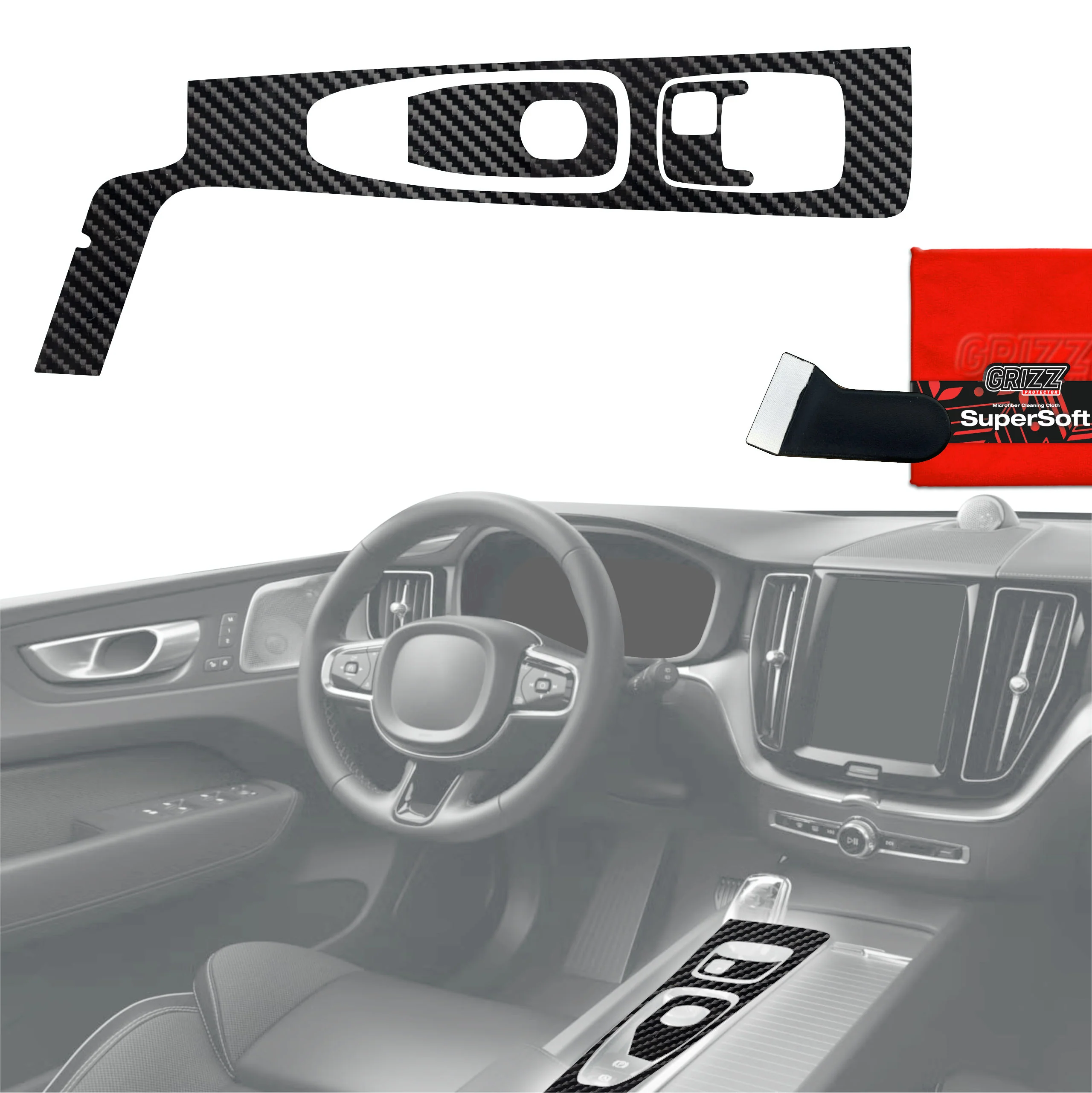 3in1 Schutzfolien für Mittelkonsole - Volvo XC60 T8 (2023-2024) Carbon Optik Glanz