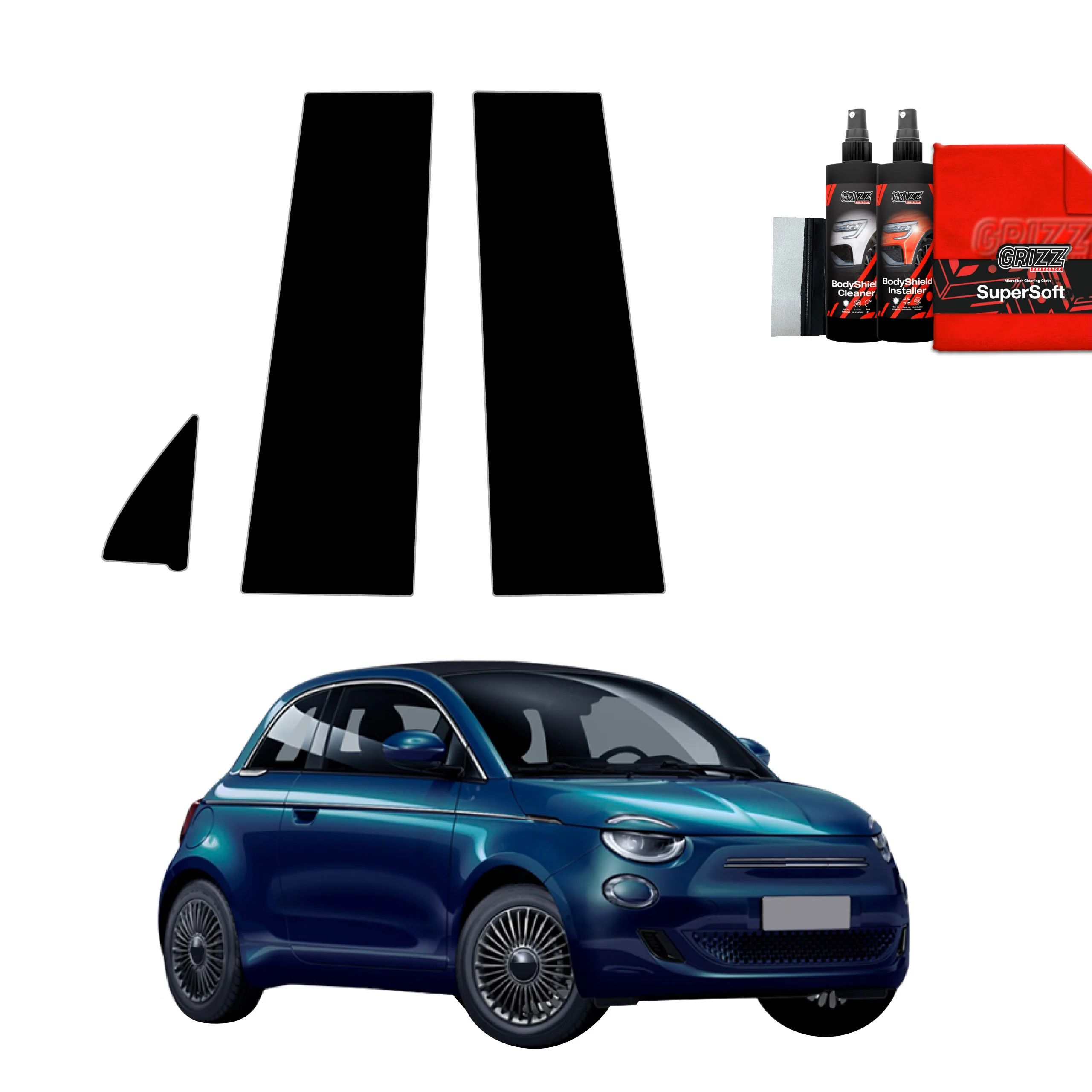 3in1 Schwarze schutzfolie für B-C-Säule - Fiat 500 (2016-2026)